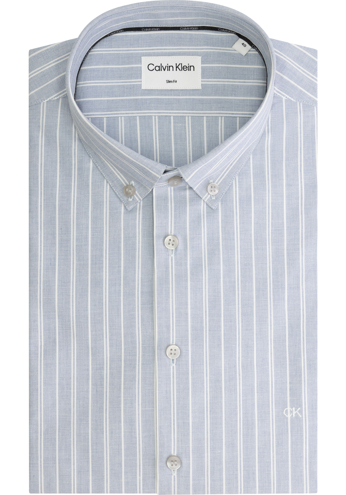 1-8720109240504-calvin_klein_HR Calvin Klein slim fit overhemd, Chambray Stripe Slim Shirt, lichtblauw gestreept