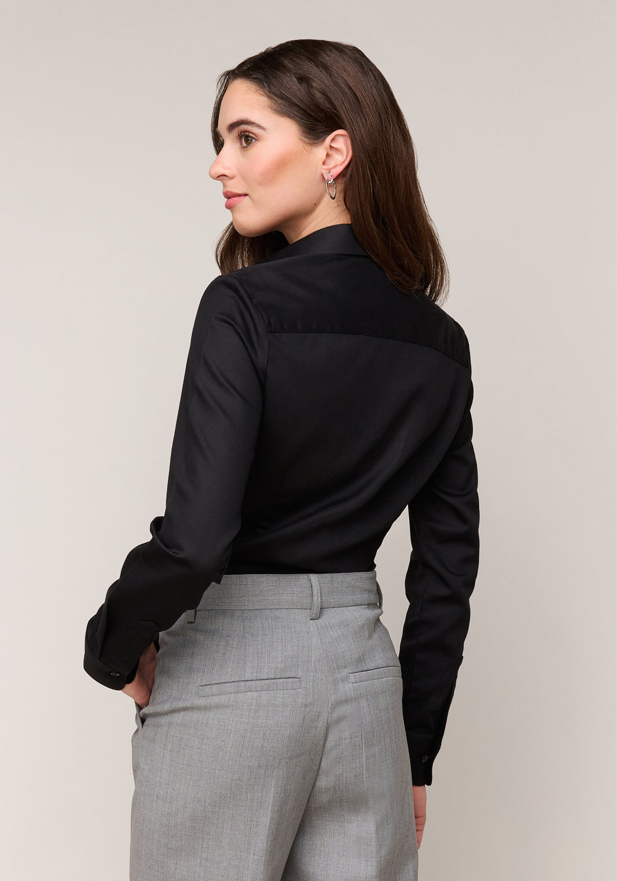 Vander Amsterdam damesblouse slim fit enkele manchet, twill, zwart