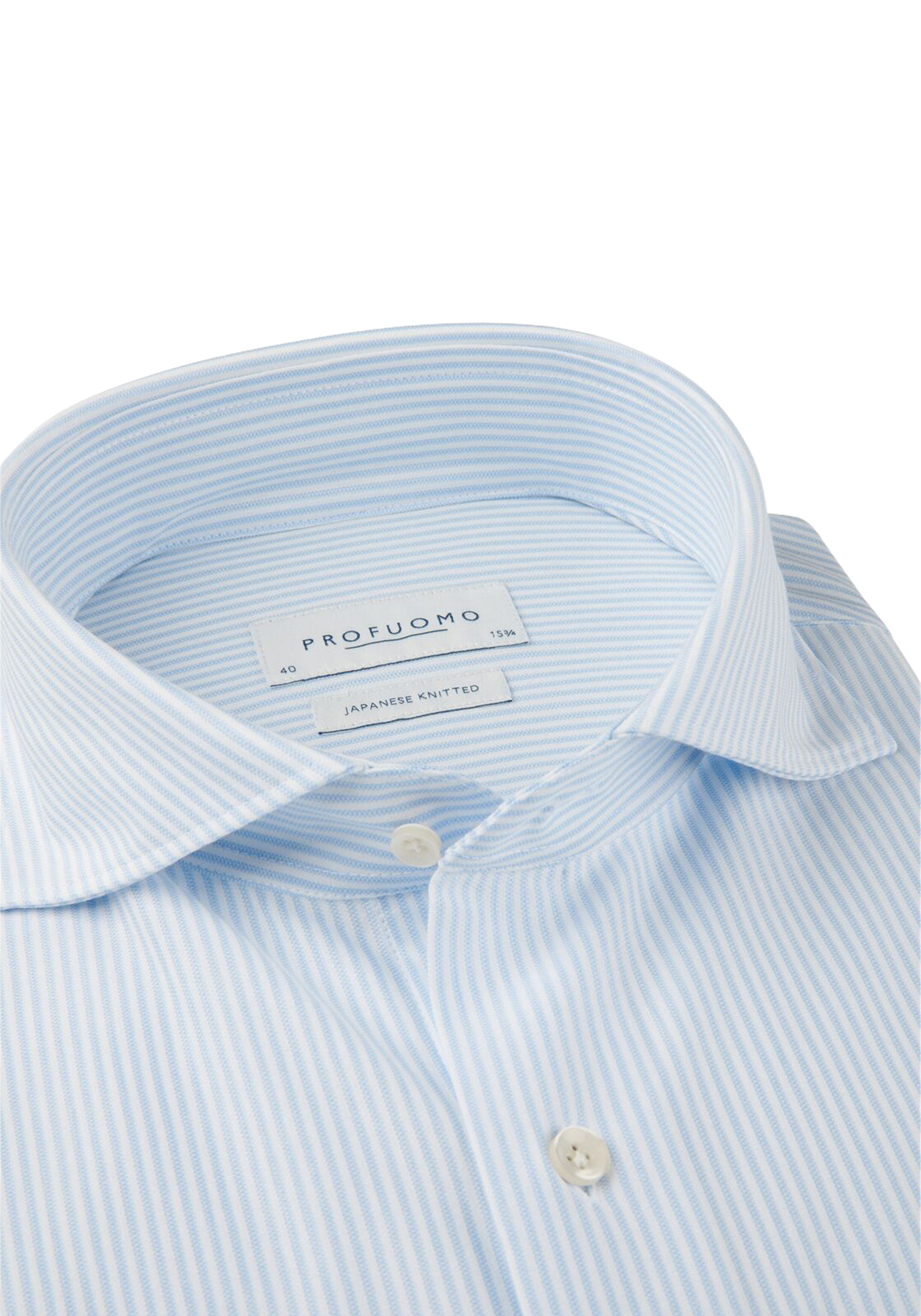 Profuomo slim fit heren overhemd, jersey, lichtblauw met wit gestreept