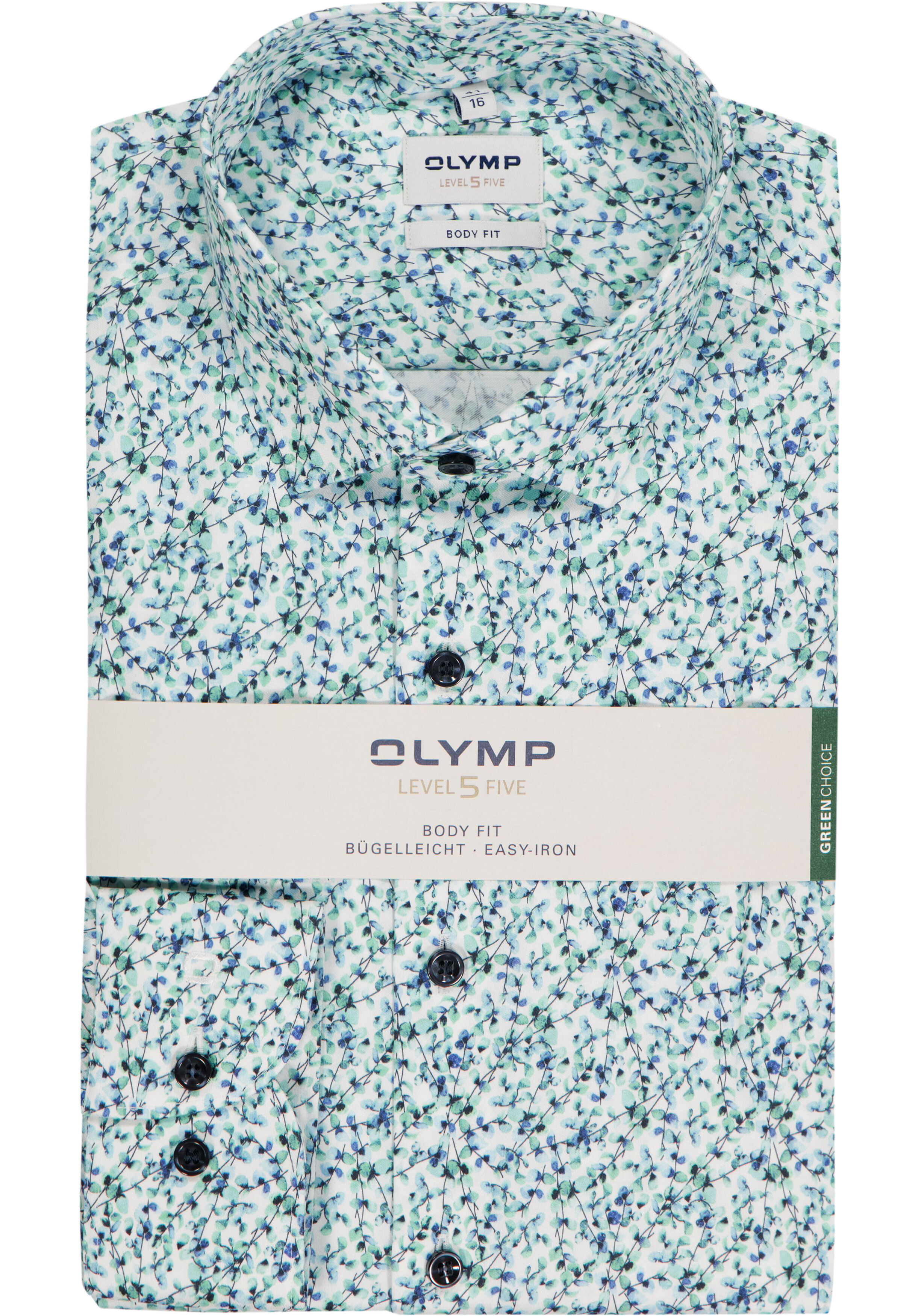 OLYMP Level 5 body fit overhemd, dobby, groen dessin