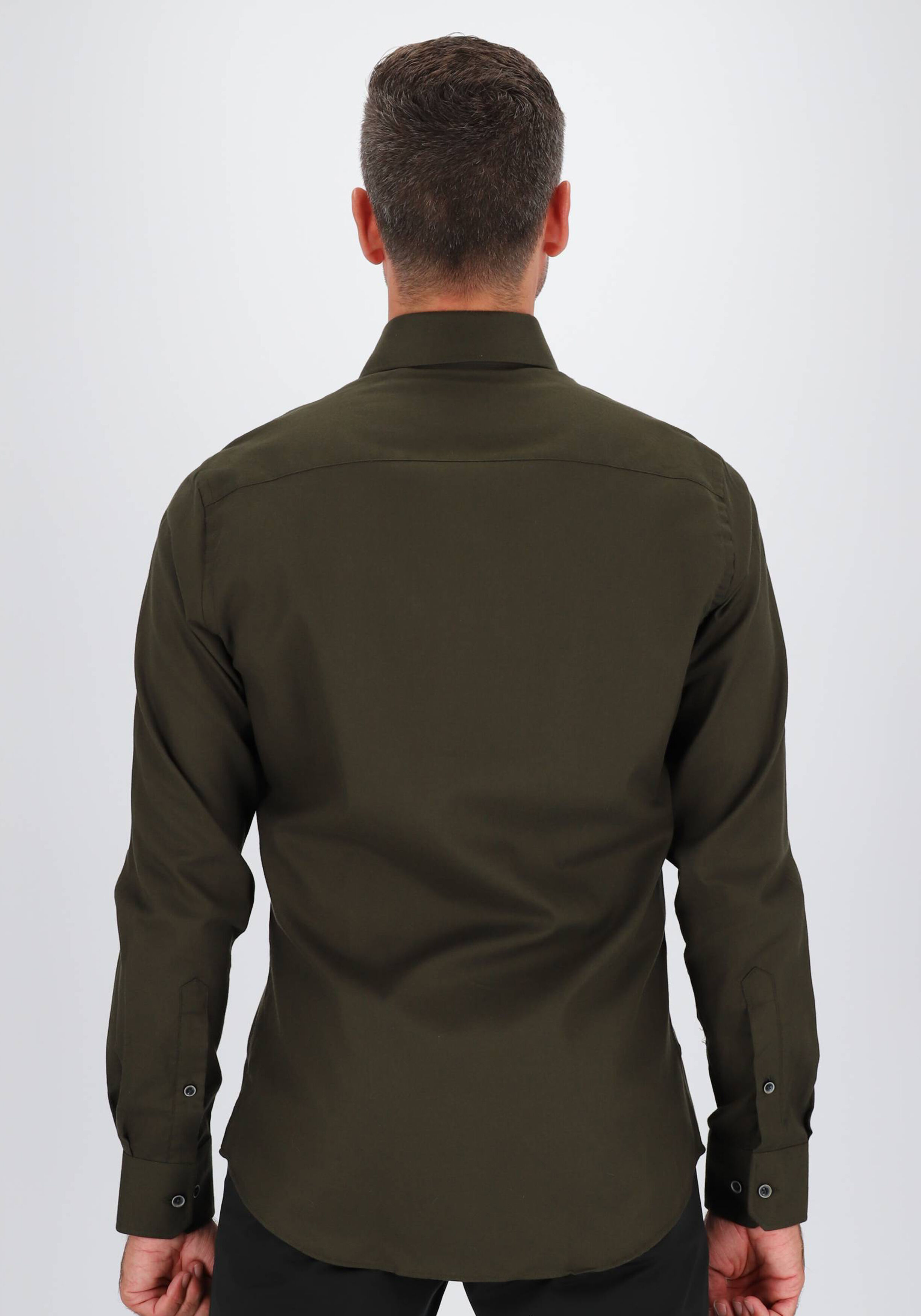 Michaelis slim fit heren overhemd, twill, olijfgroen