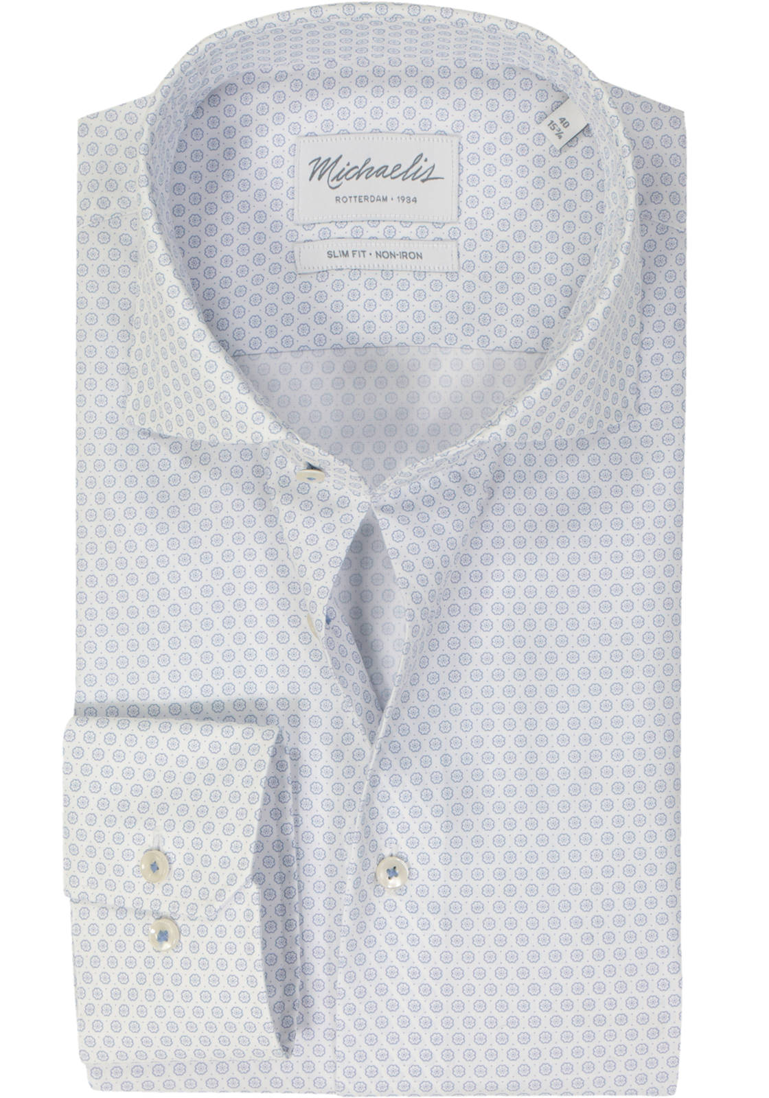Michaelis slim fit heren overhemd, popeline, blauw dessin Michaelis slim fit heren overhemd, popeline, blauw dessin