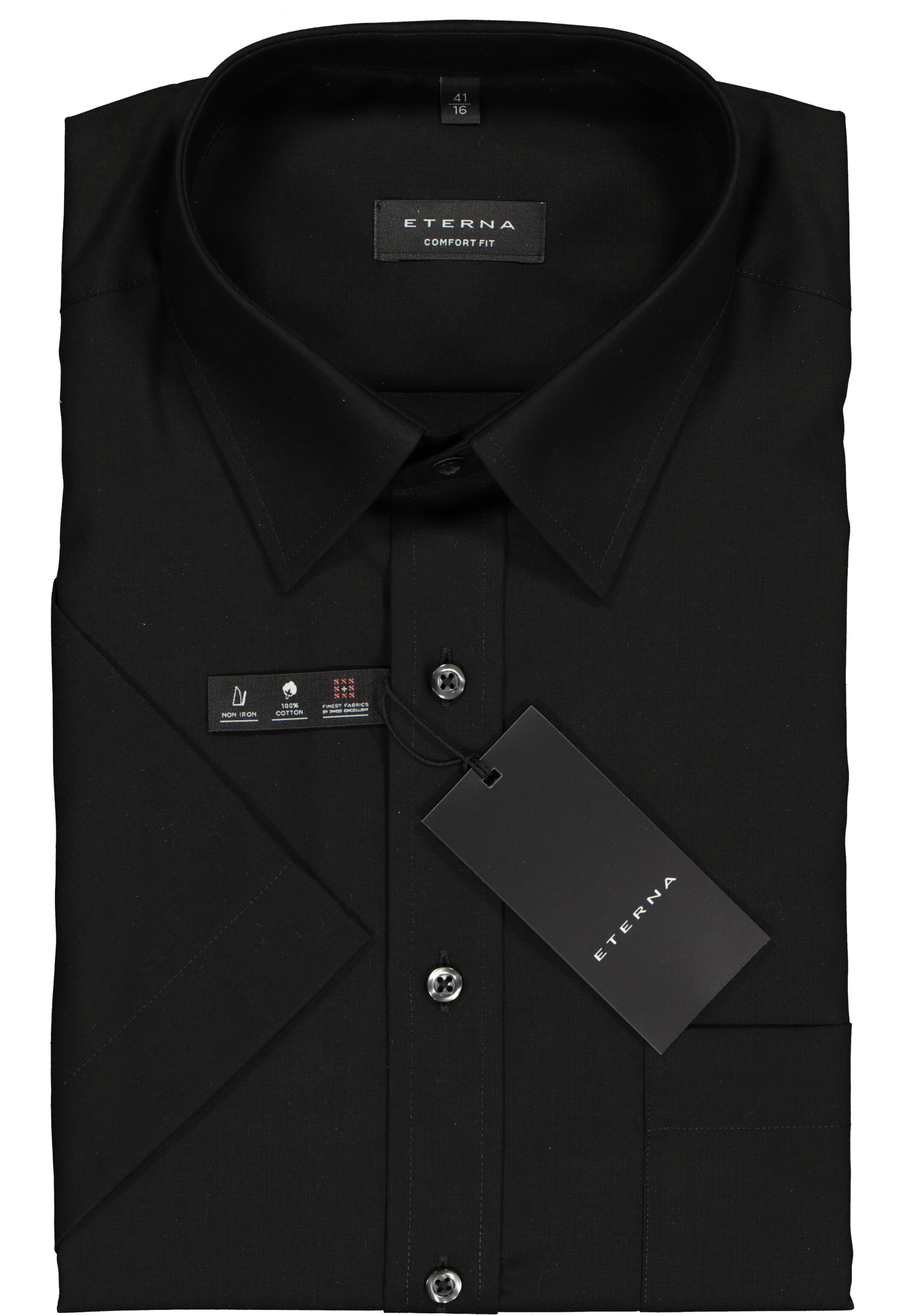 ETERNA comfort fit overhemd, korte mouw, poplin heren overhemd, zwart