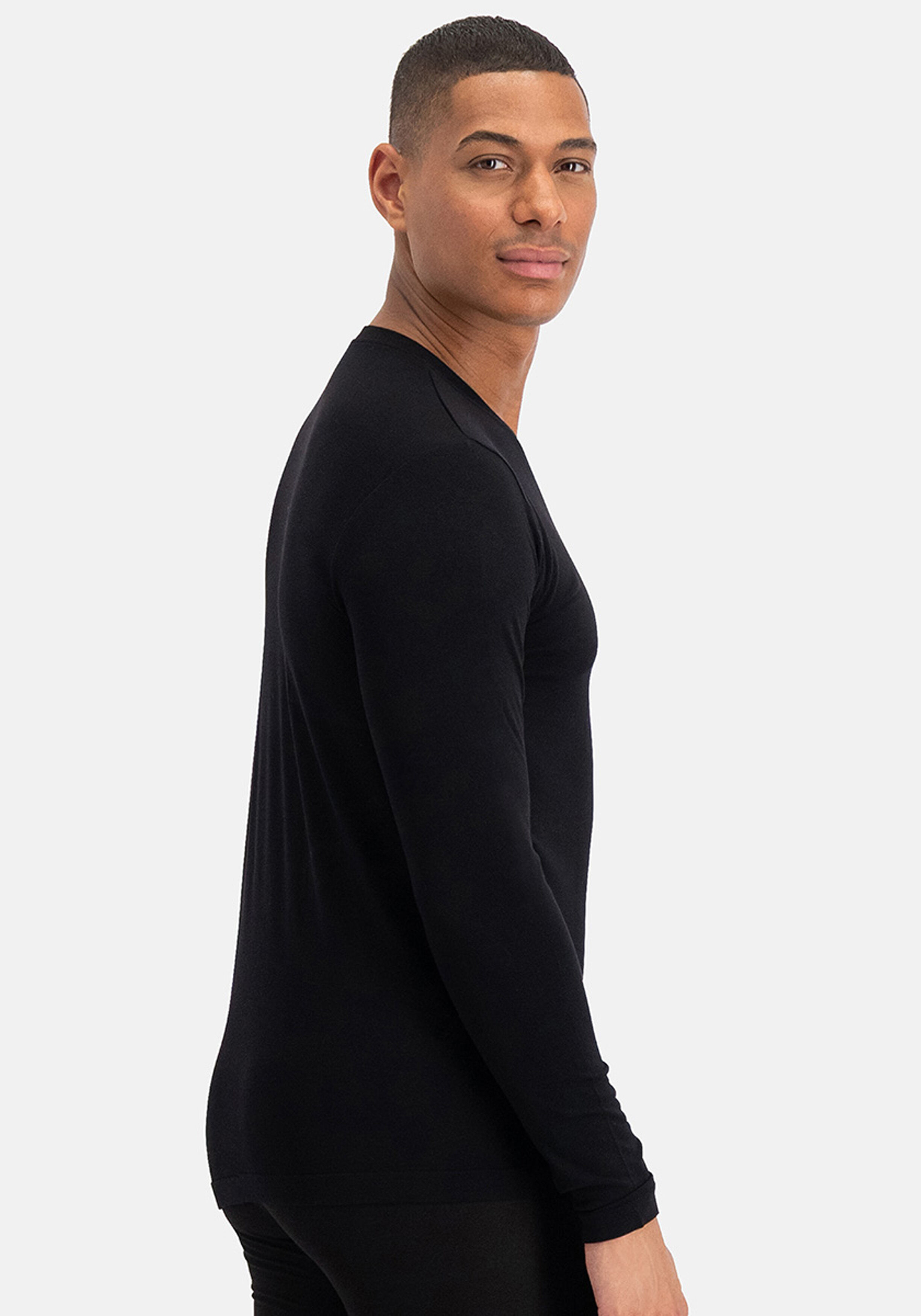 Bamboo Basics Tyson round neck longsleeve, heren thermo T-shirt, zwart
