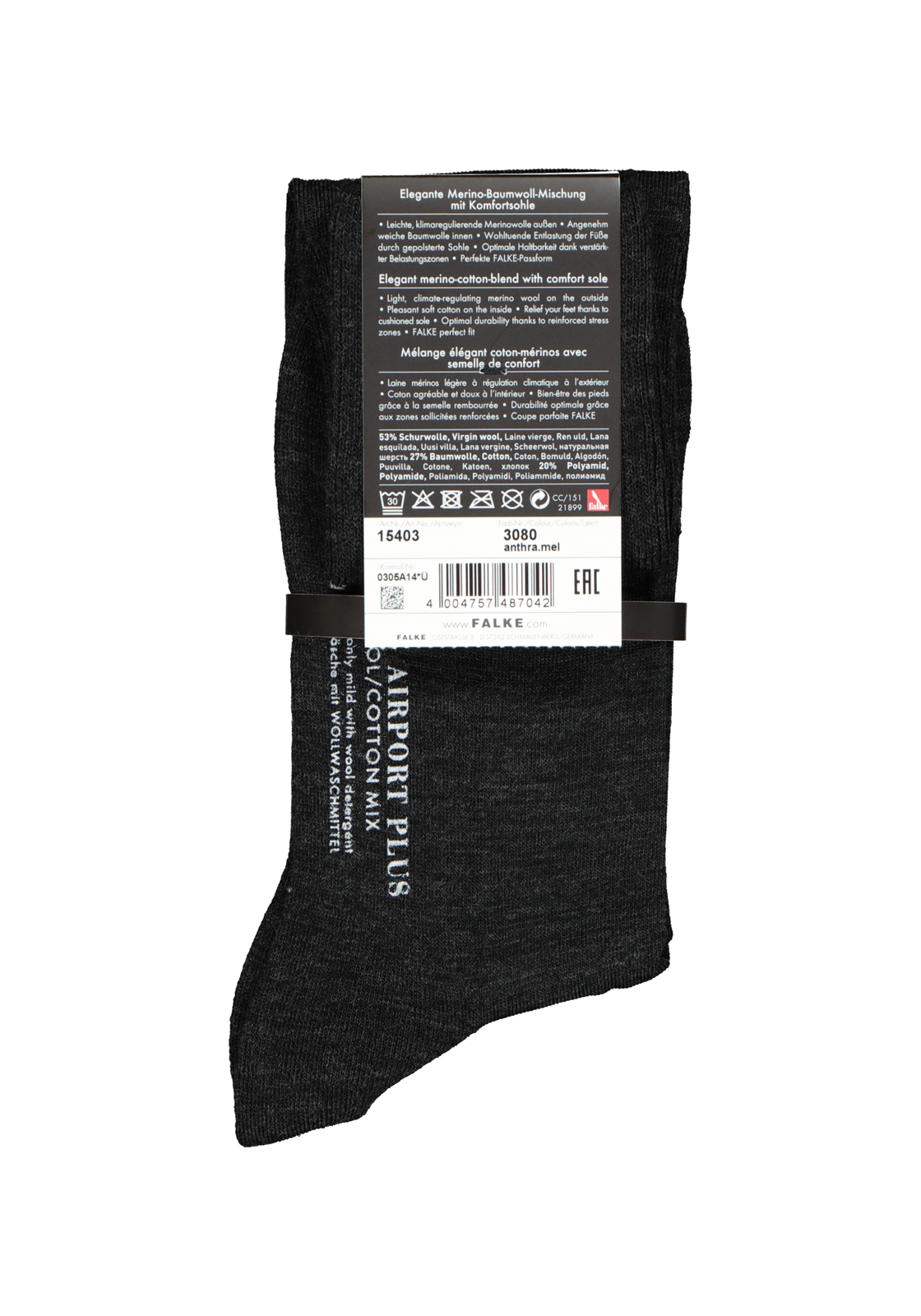 4-4004757487042_falke_kniekousen_HR FALKE Airport Plus heren kniekousen, antraciet (anthracite melange)
