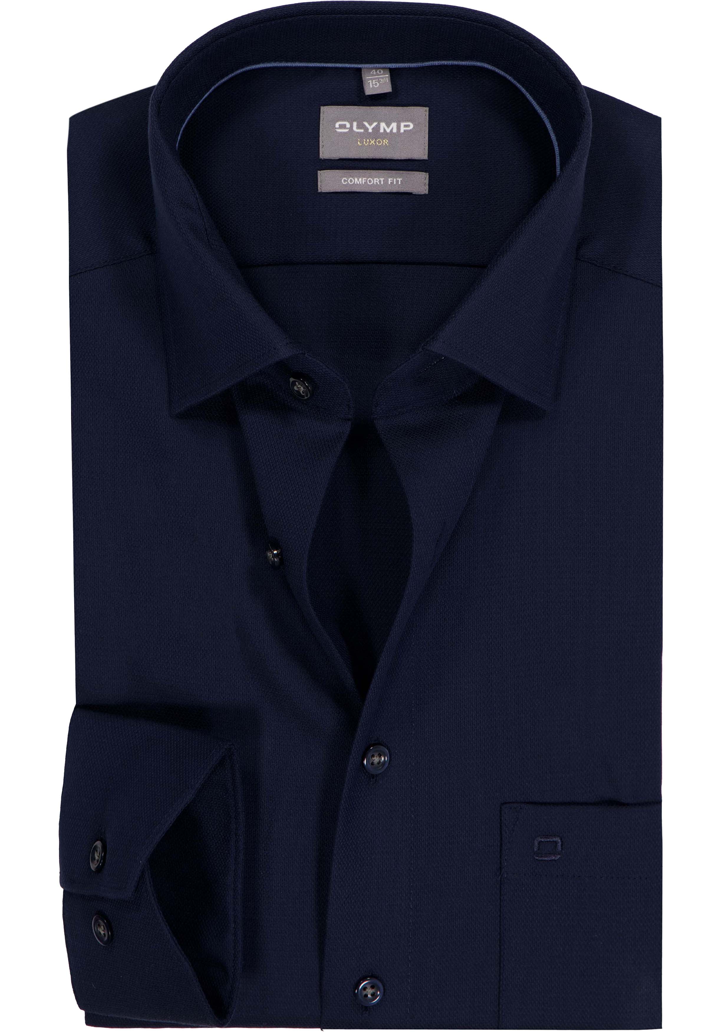 OLYMP Luxor comfort fit overhemd, structuur, marine blauw