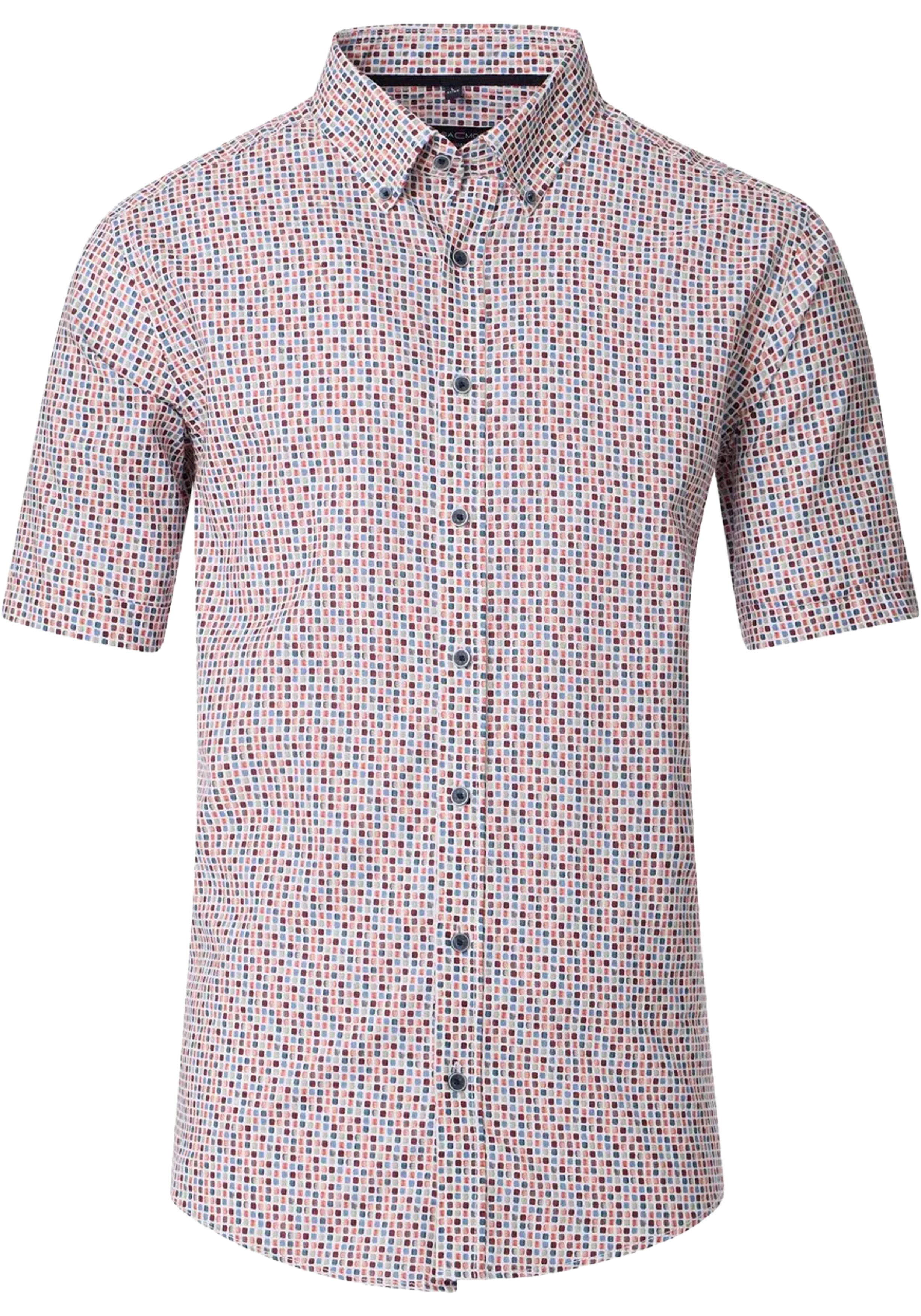CASA MODA Sport casual fit overhemd, korte mouw, structuur, donkerblauw, wit en lichtblauw dessin