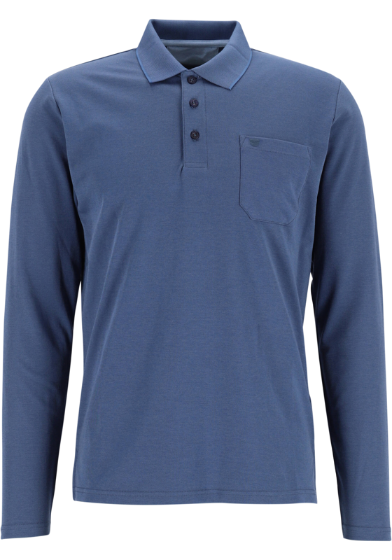 Redmond regular fit polo lange mouw, blauw melange Redmond regular fit polo lange mouw, blauw melange