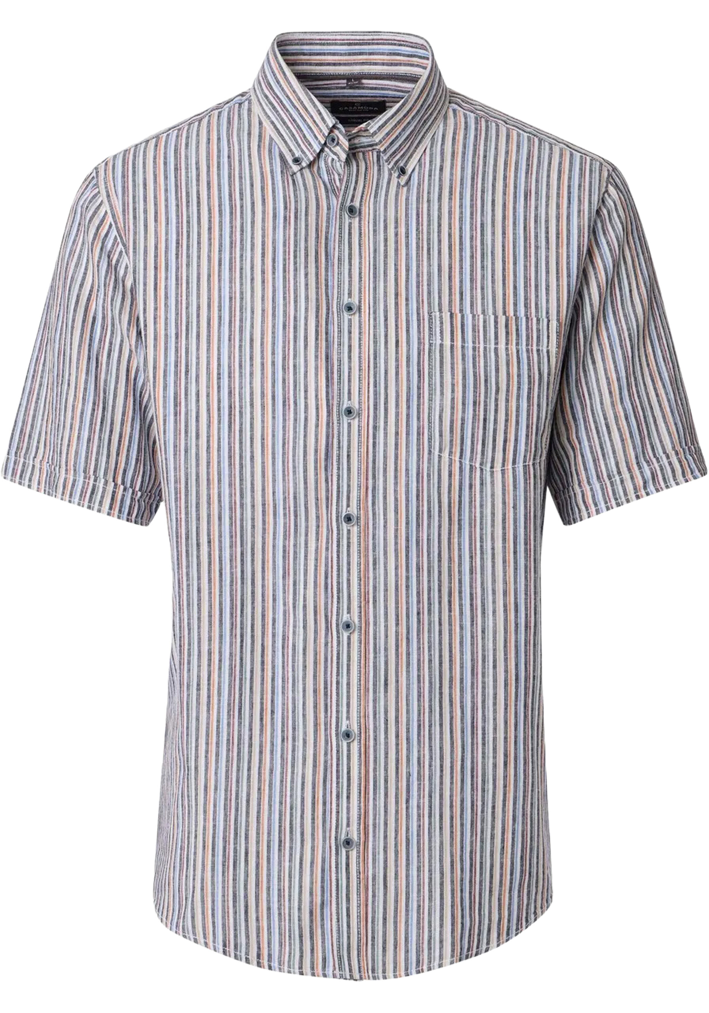 CASA MODA Sport casual fit overhemd, korte mouw, structuur, wit, blauw, grijs, oranje gestreept