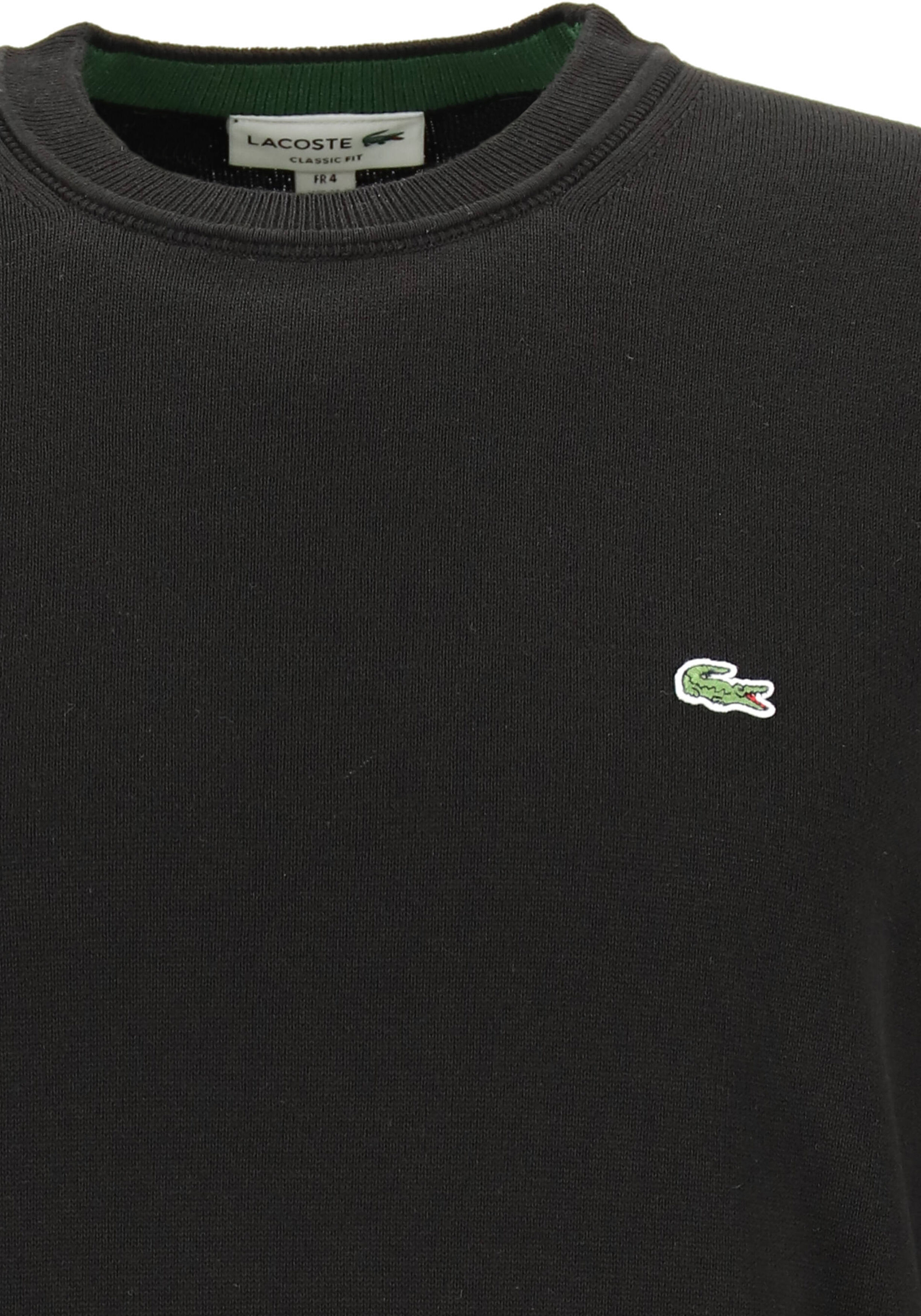 Lacoste trui katoen O-hals, gebreide heren trui, zwart