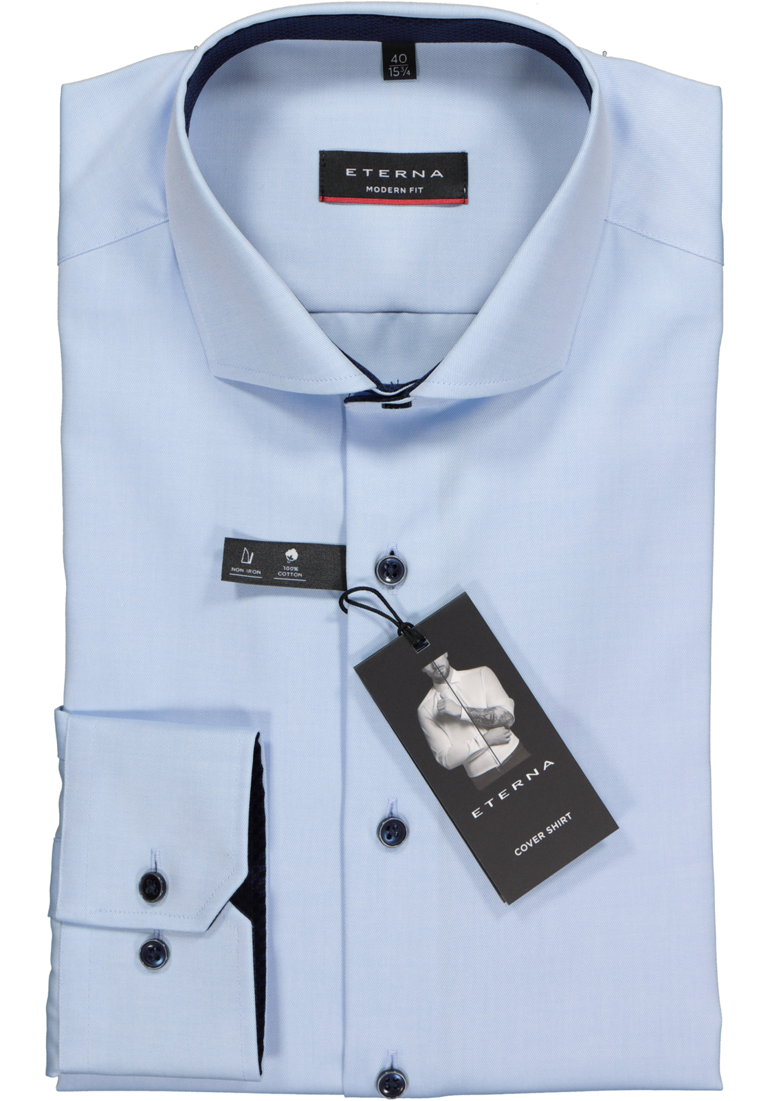 2-4062403177525_eterna-overhemd_HR ETERNA modern fit overhemd, niet doorschijnend twill heren overhemd, lichtblauw (donkerblauw contrast)