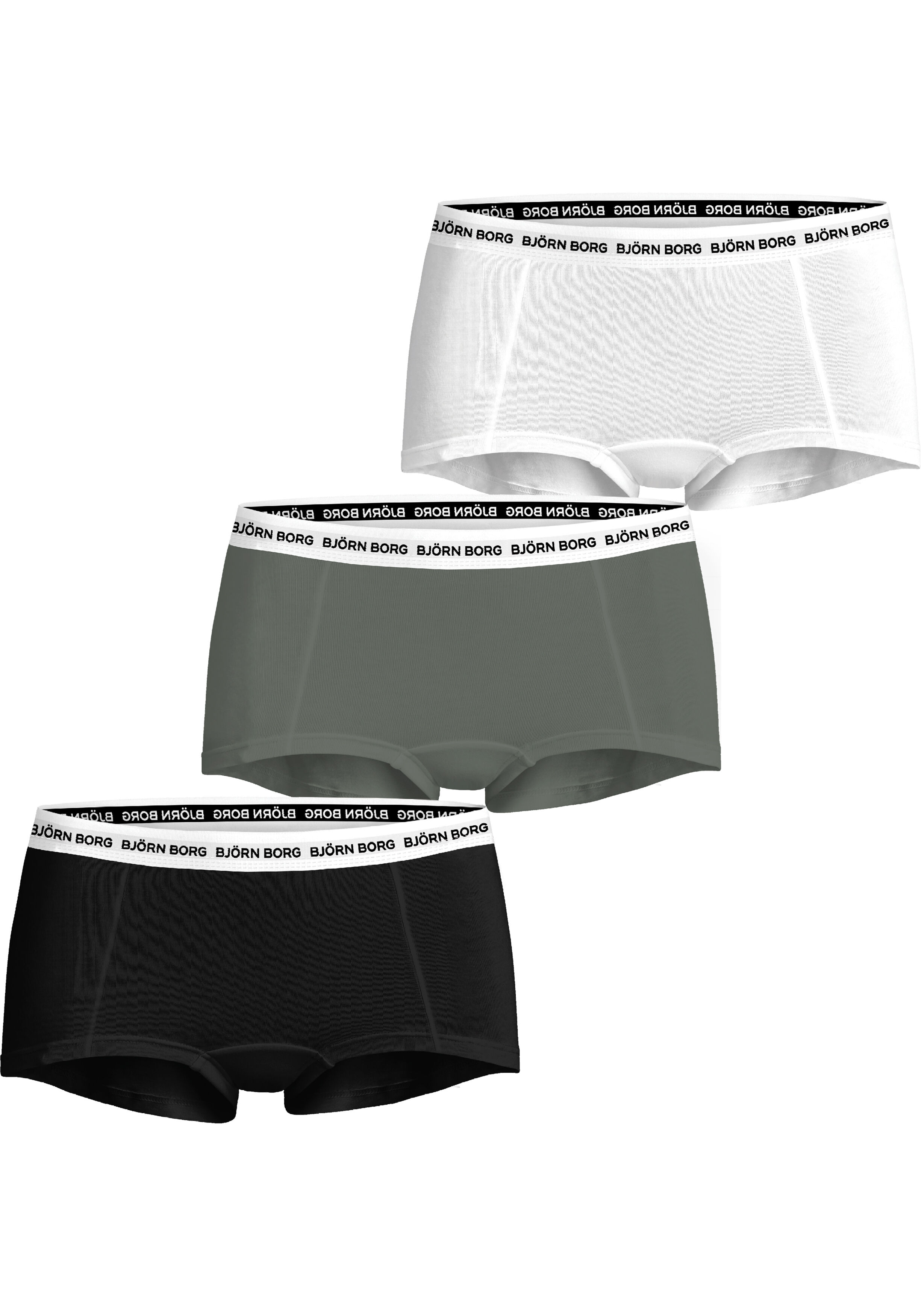 Bjorn Borg dames Core minishorts, boxers korte pijpen (3-pack), wit, groen, zwart