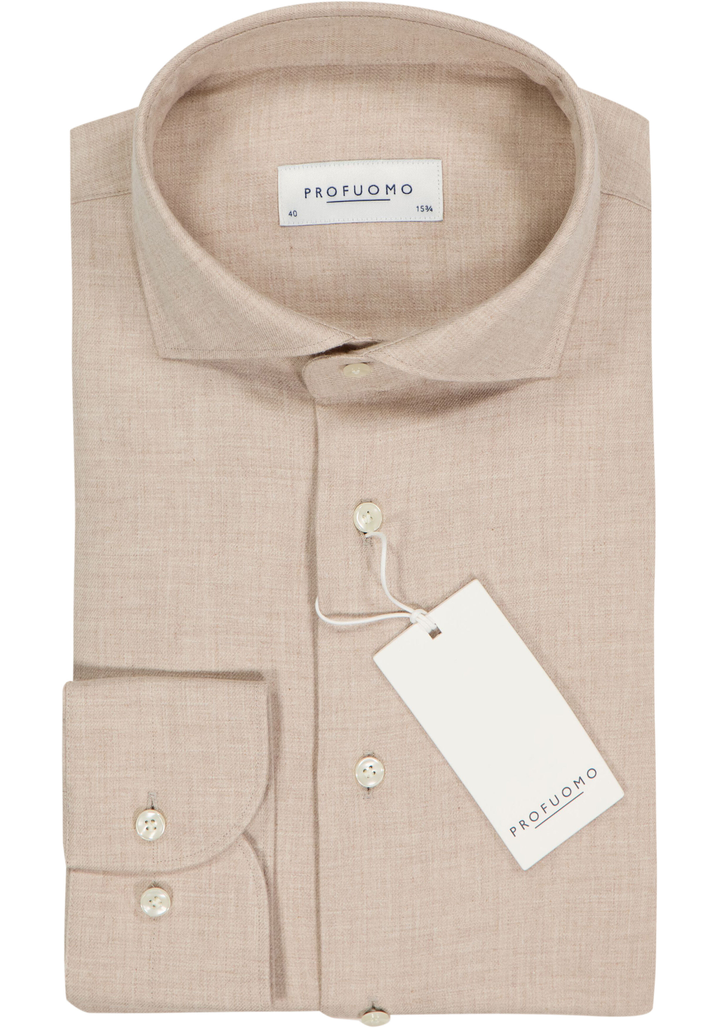 Profuomo slim fit heren overhemd, flanel, beige