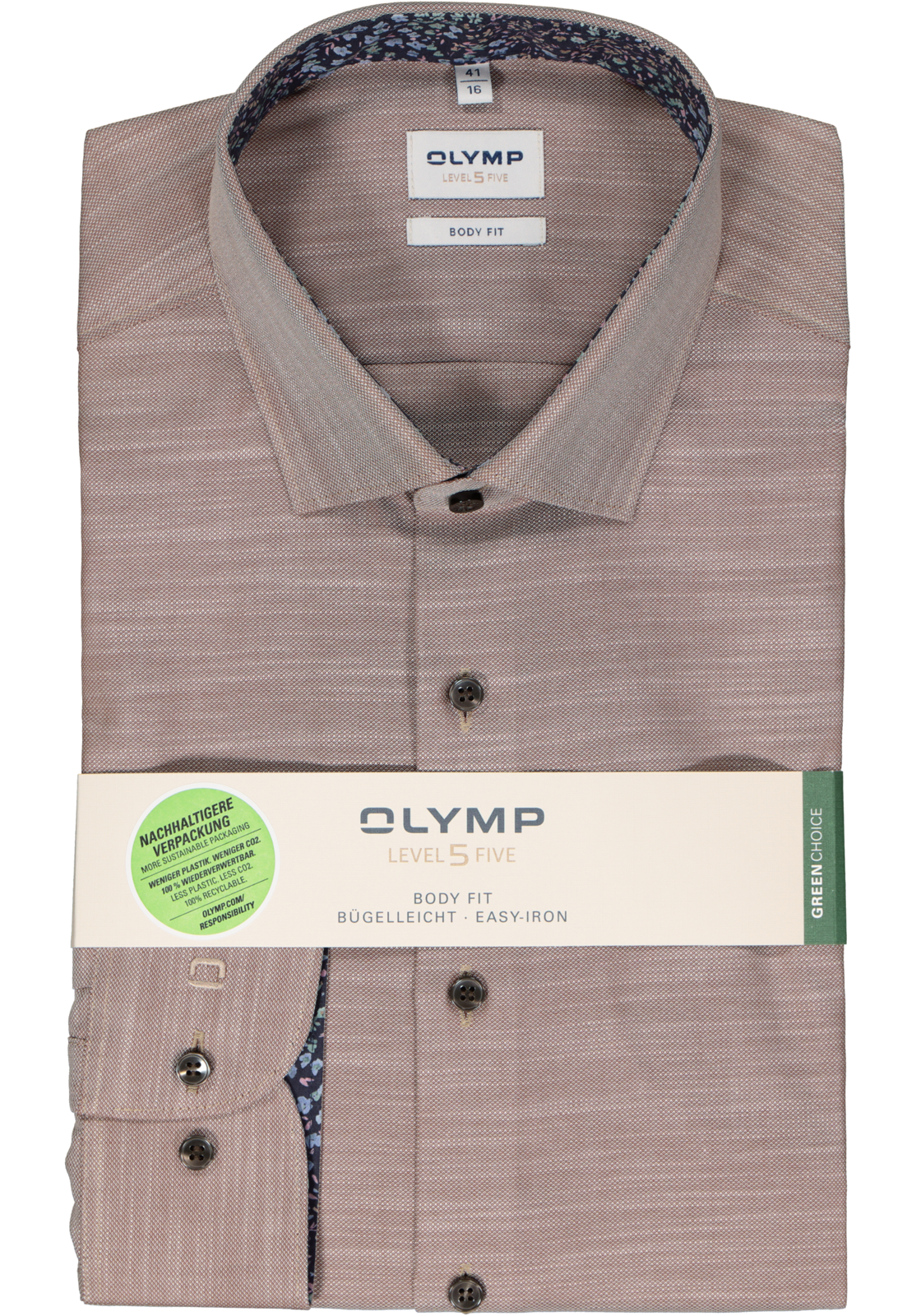 2-4066425578865_olymp-overhemd_HR OLYMP Level 5 body fit overhemd, structuur, bruin