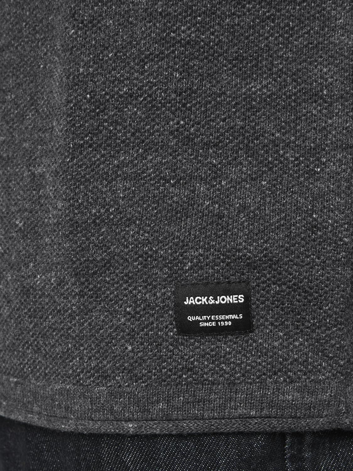 JACK & JONES Hill knit crew neck slim fit, heren pullover katoen met O-hals, donkergrijs melange