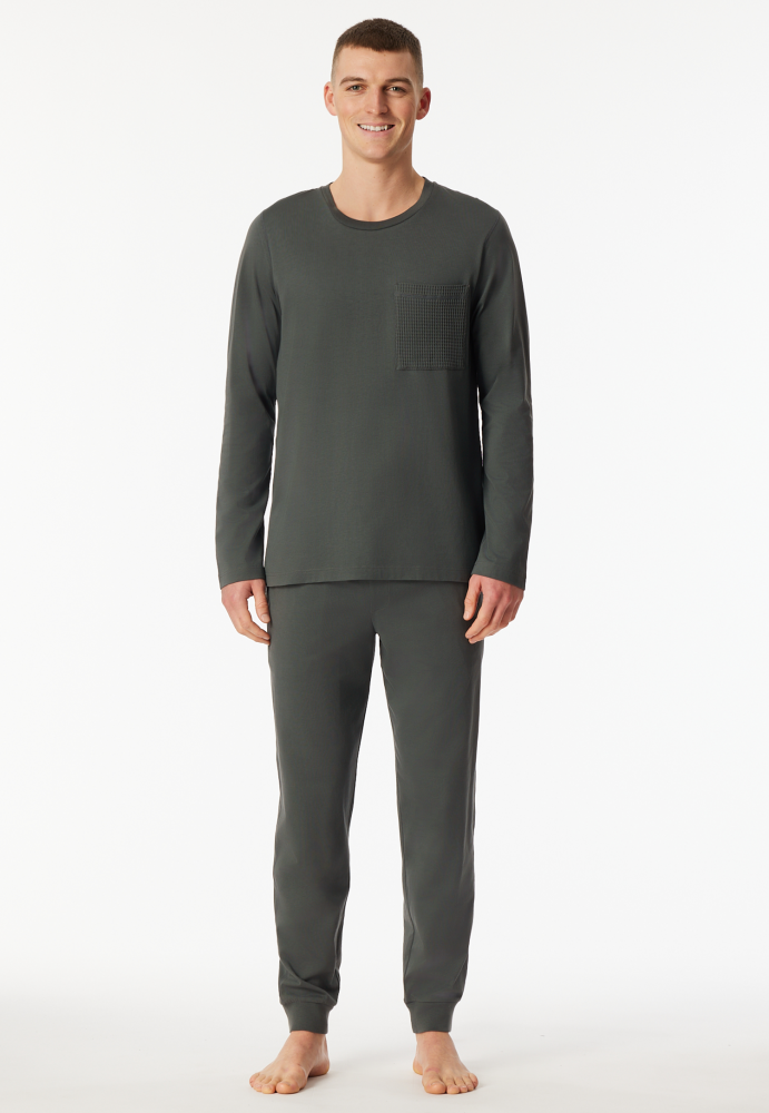 SCHIESSER Casual Essentials Pyjama lang, heren pyjama set, donkergroen