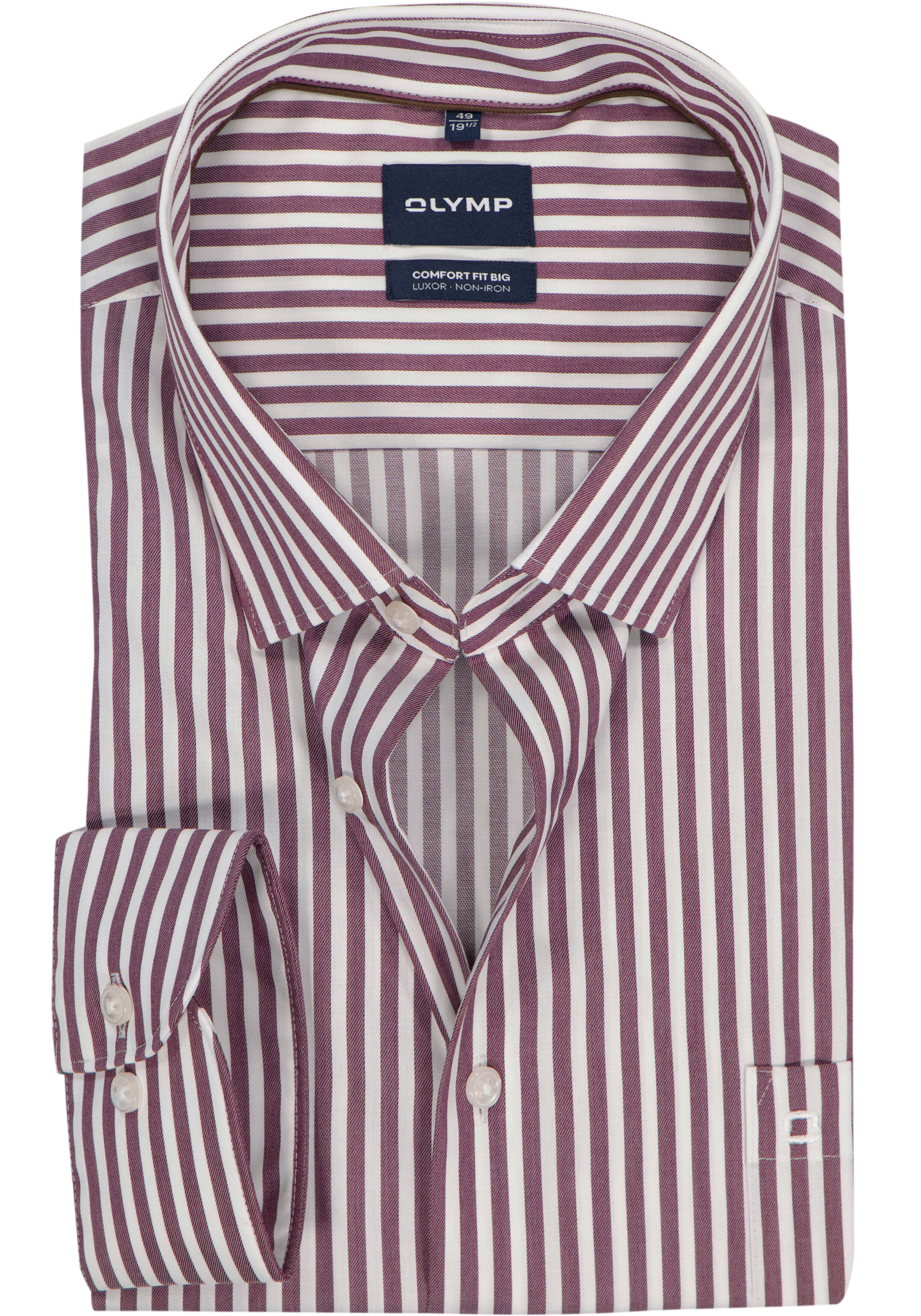 OLYMP Luxor comfort fit Big overhemd, popeline, bordeaux rood met wit gestreept