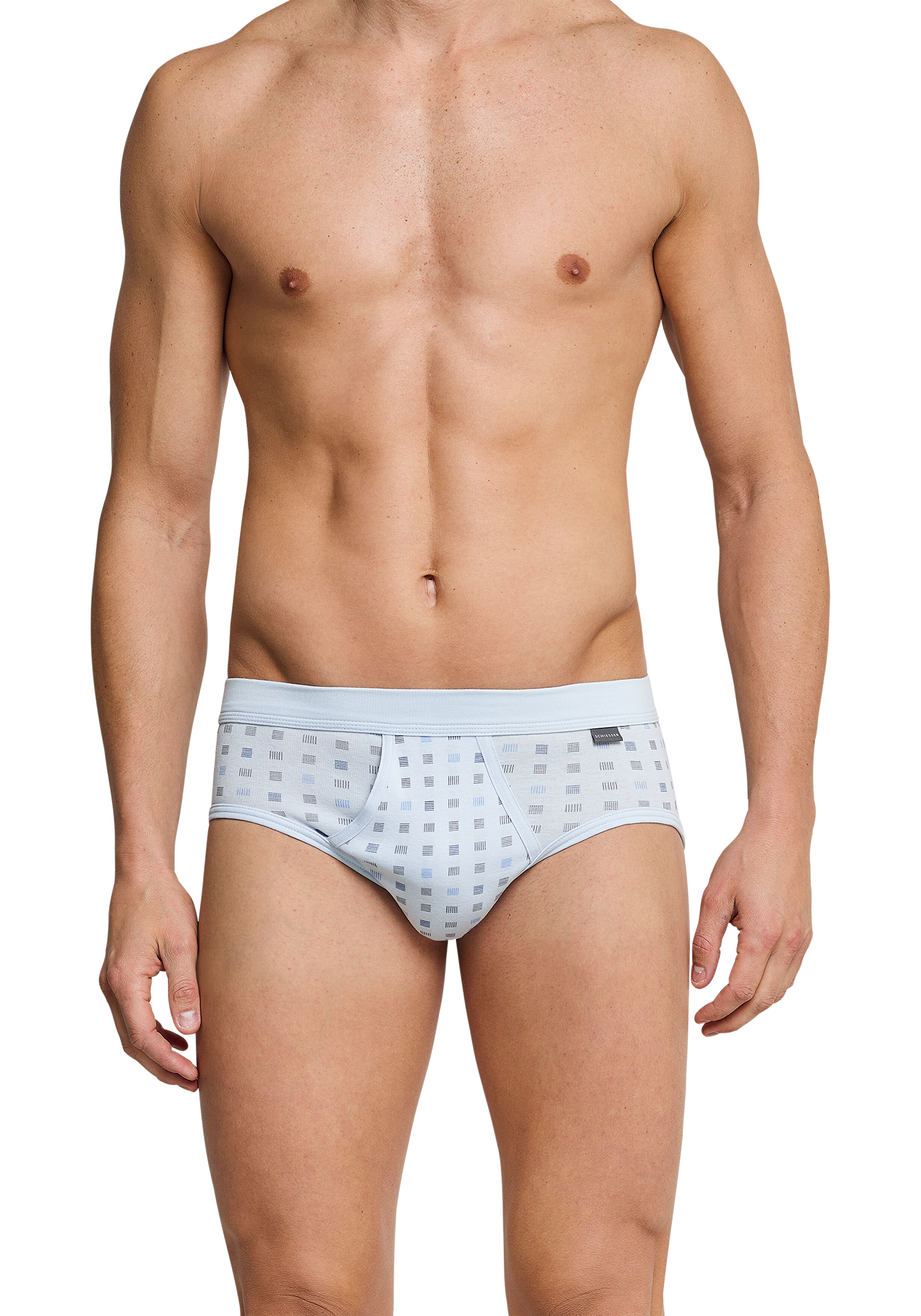 SCHIESSER Cotton Essentials sportslips (2-pack), Feinribb met gulp, lichtblauw geblokt