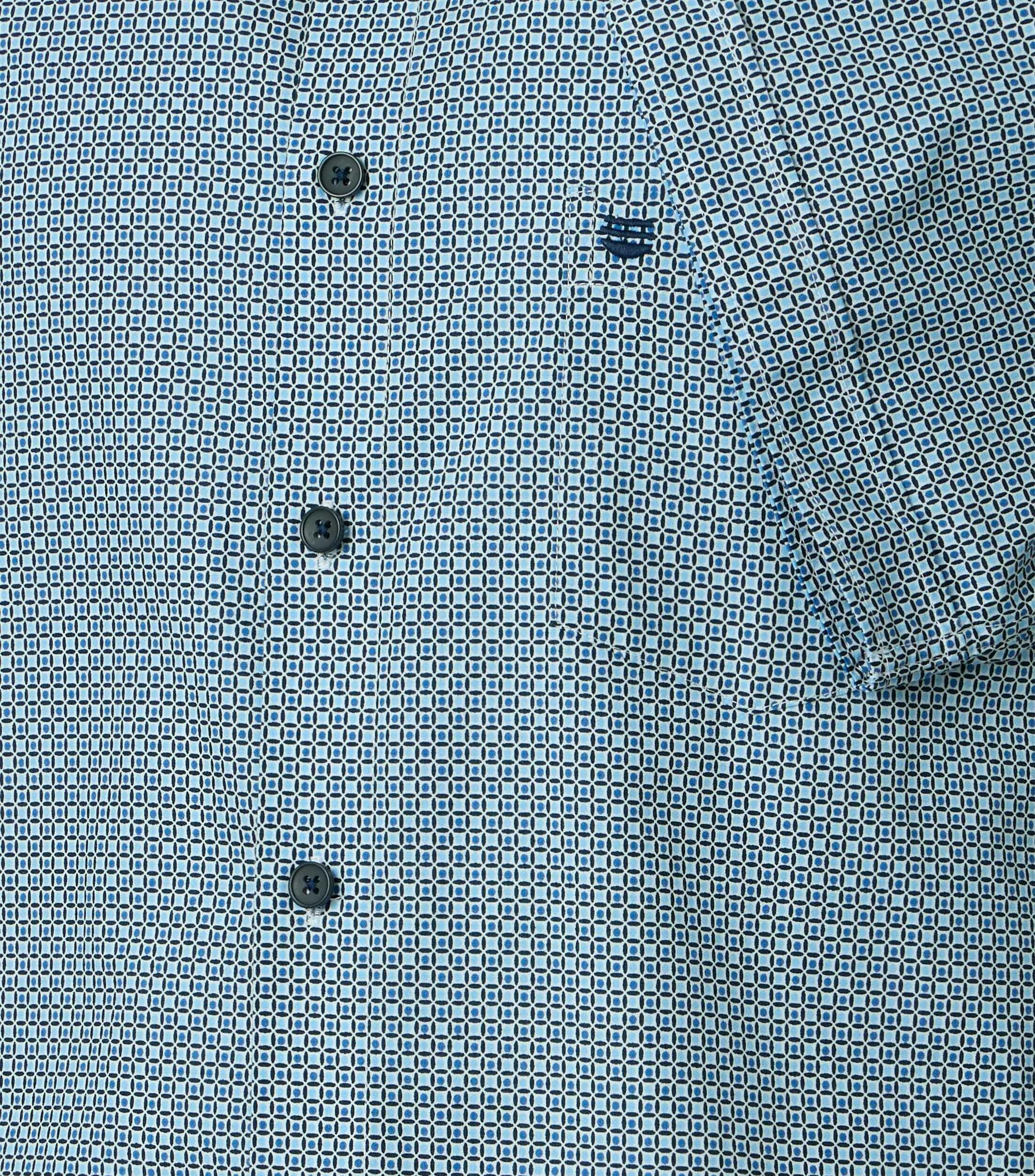 Redmond comfort fit overhemd, korte mouw, popeline, lichtblauw, donkerblauw, wit dessin
