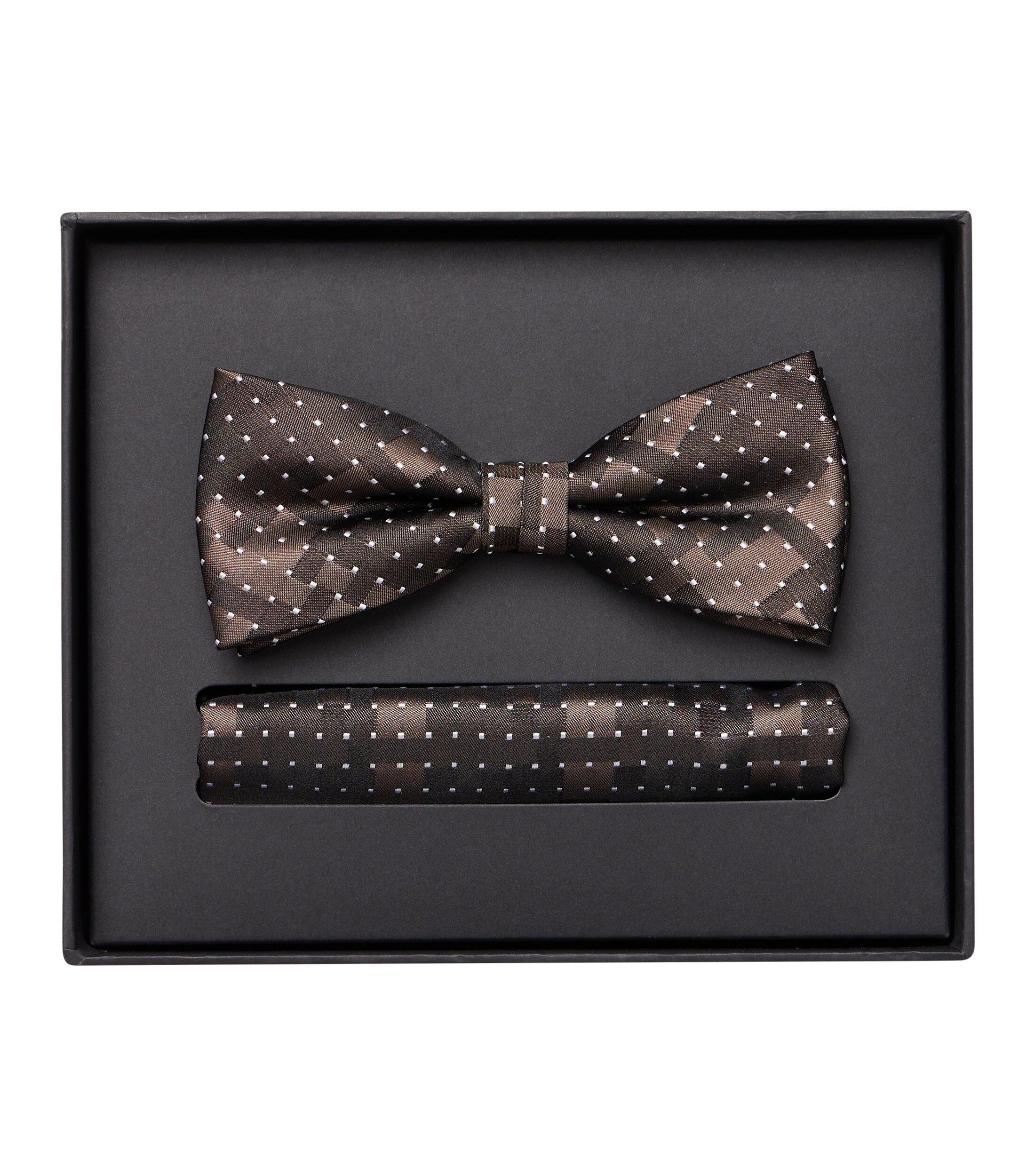 VENTI set met vlinderdas en pochet, bruin, wit dessin