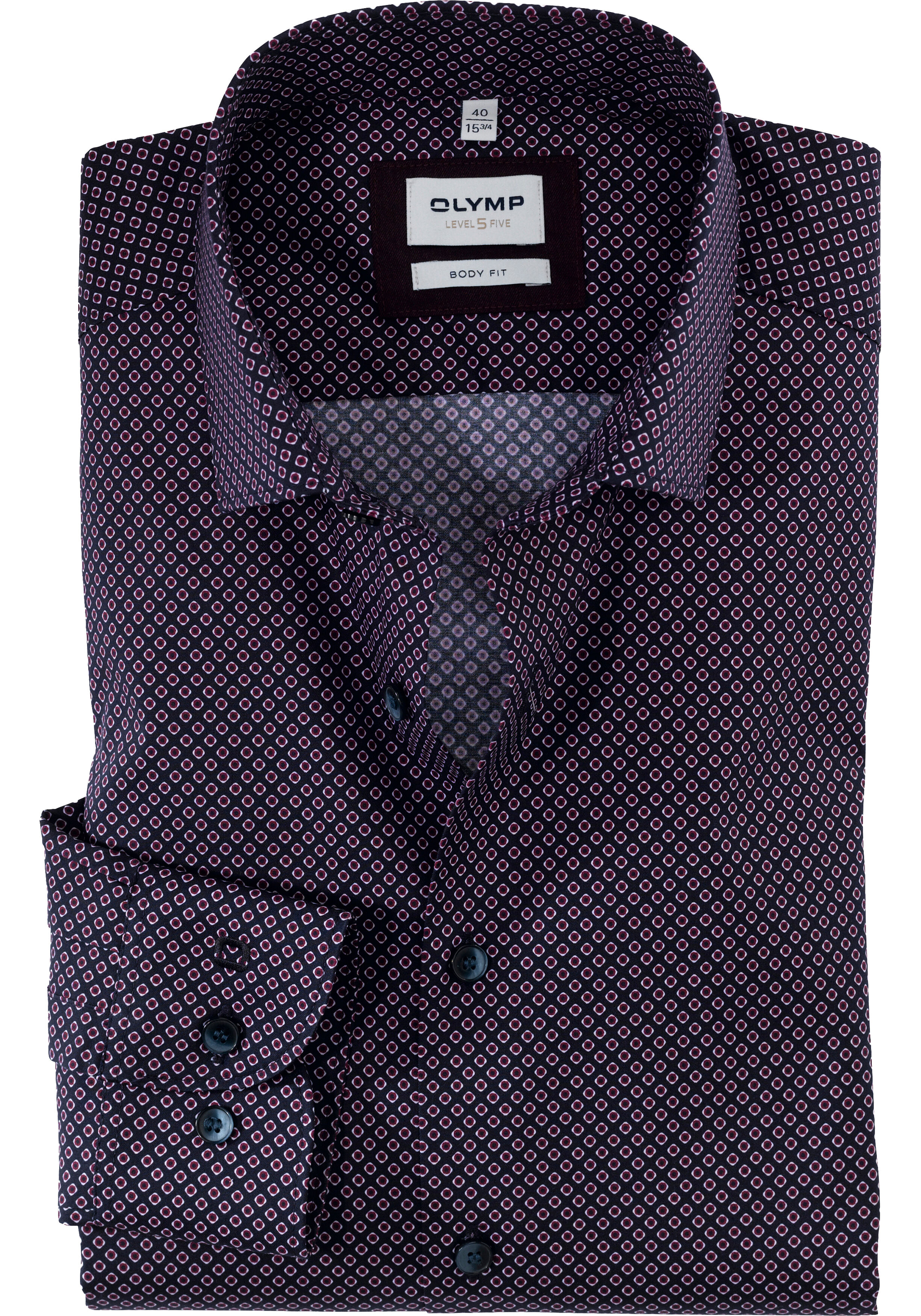 OLYMP Level 5 body fit overhemd, twill, granaat dessin