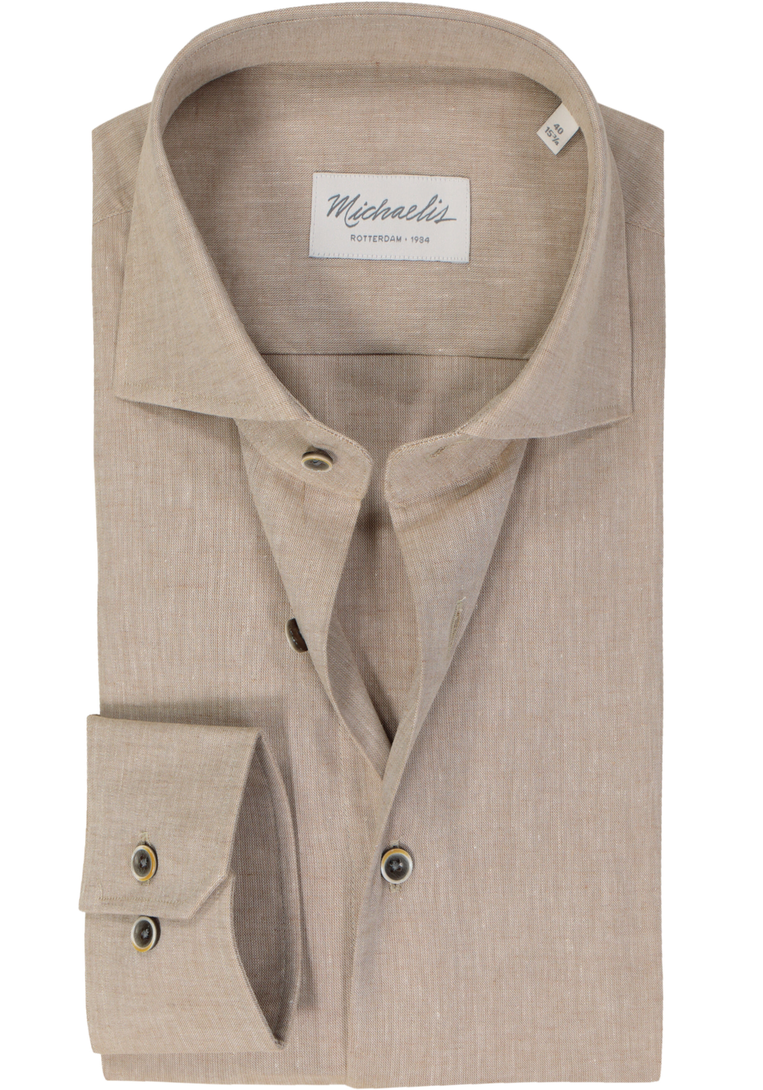 Michaelis slim fit heren overhemd, popeline, beige