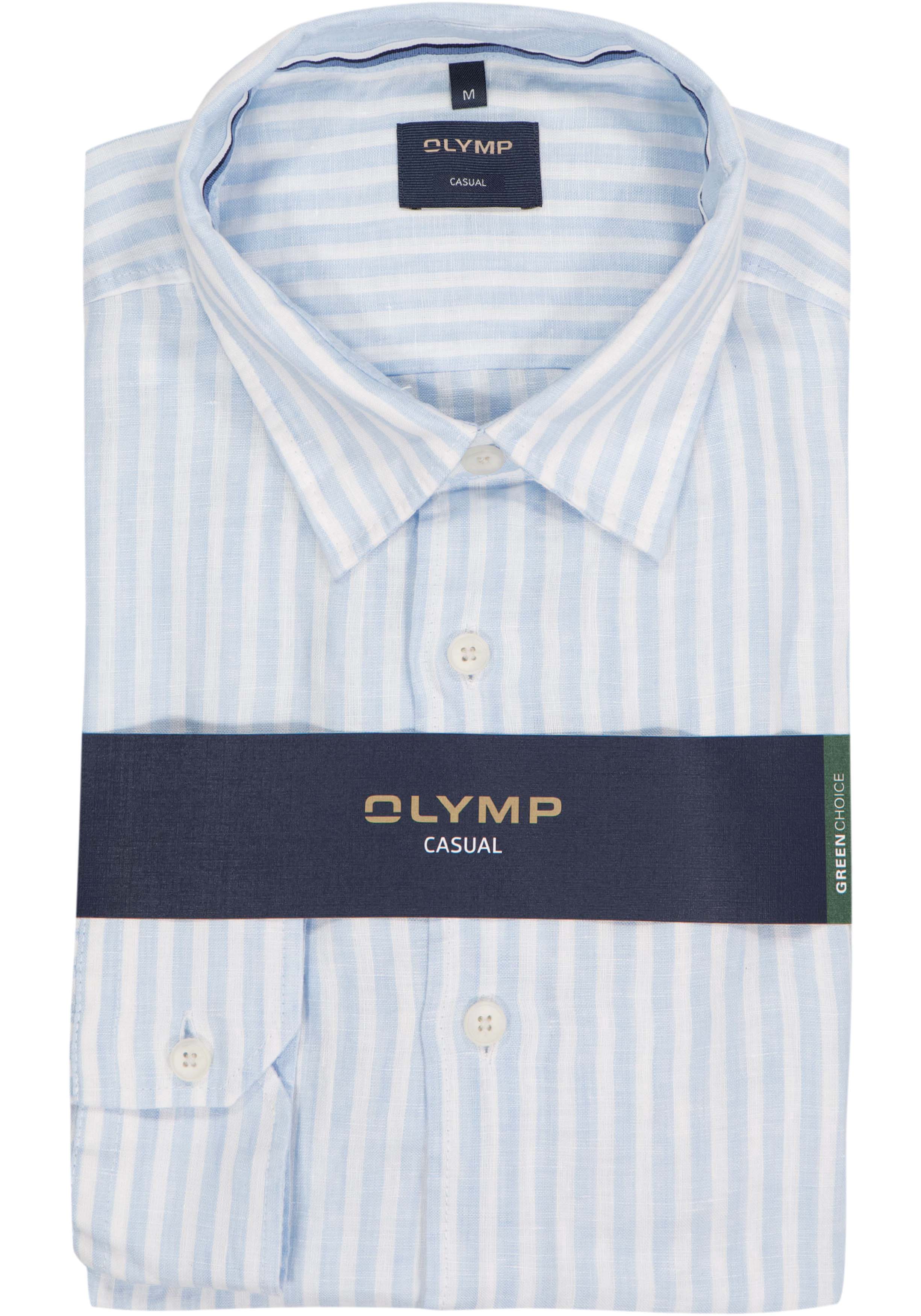 OLYMP Casual regular fit overhemd, structuur, lichtblauw met wit gestreept