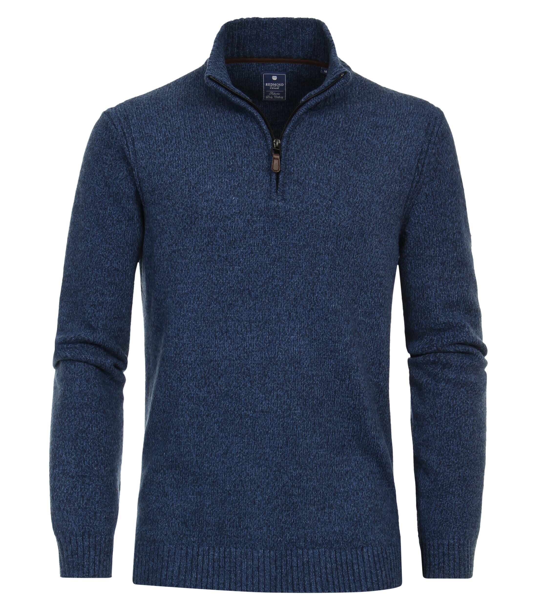 Redmond heren schipperstrui wol- met katoenmengsel, opstaande kraag, blauw (middeldik) - 242850600-10