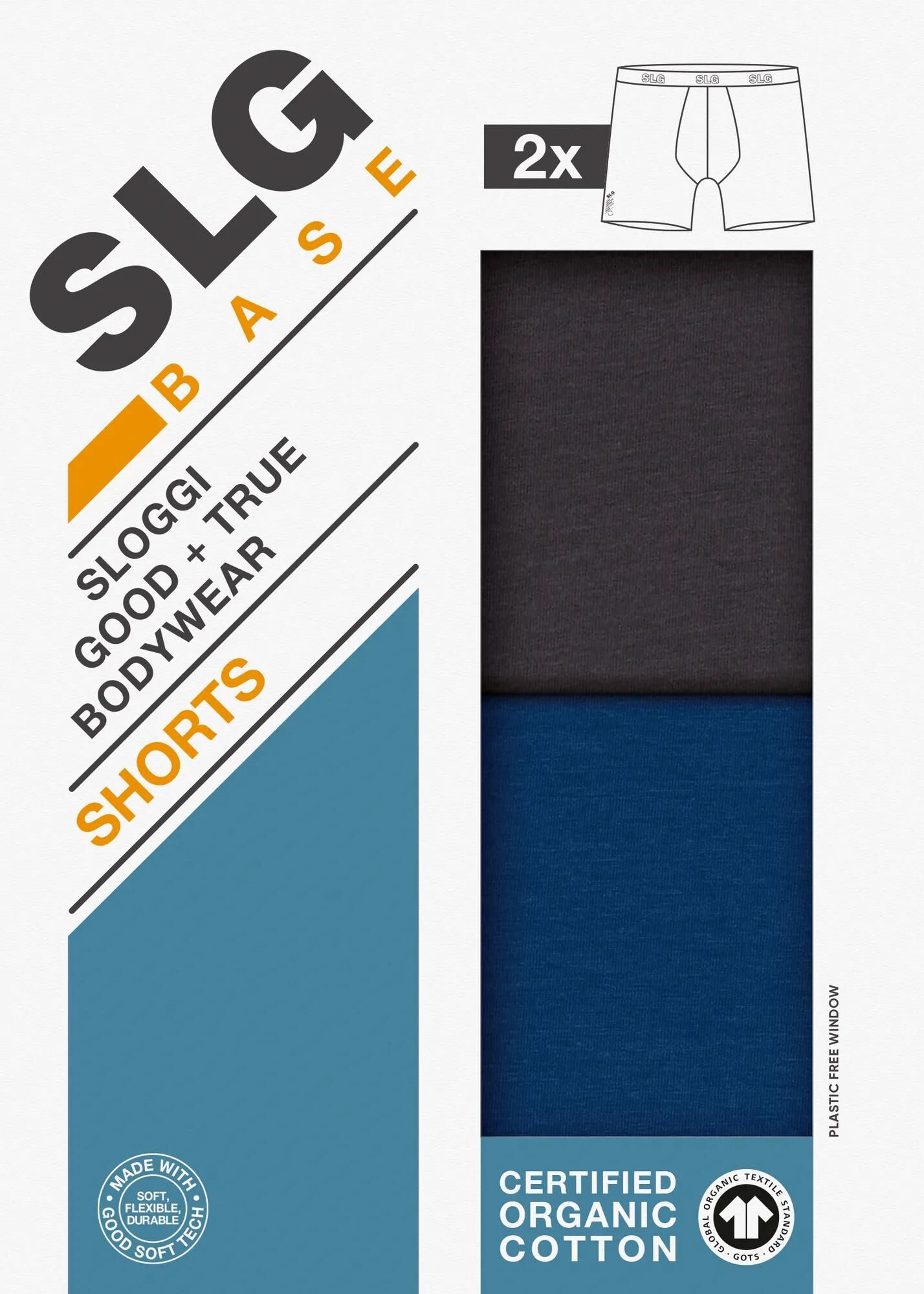 Sloggi Men SLG Base Short, heren boxershort korte pijp (2-pack), donkergrijs en kobaltblauw