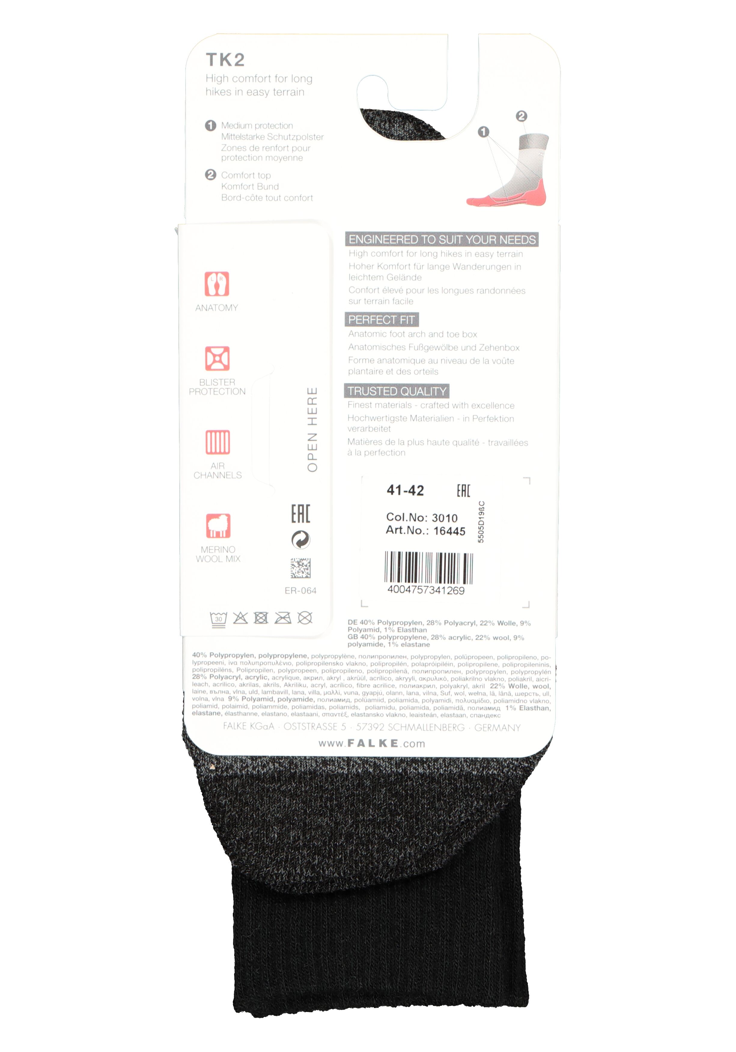 FALKE TK2 dames wandelsokken, zwart (black-mix)