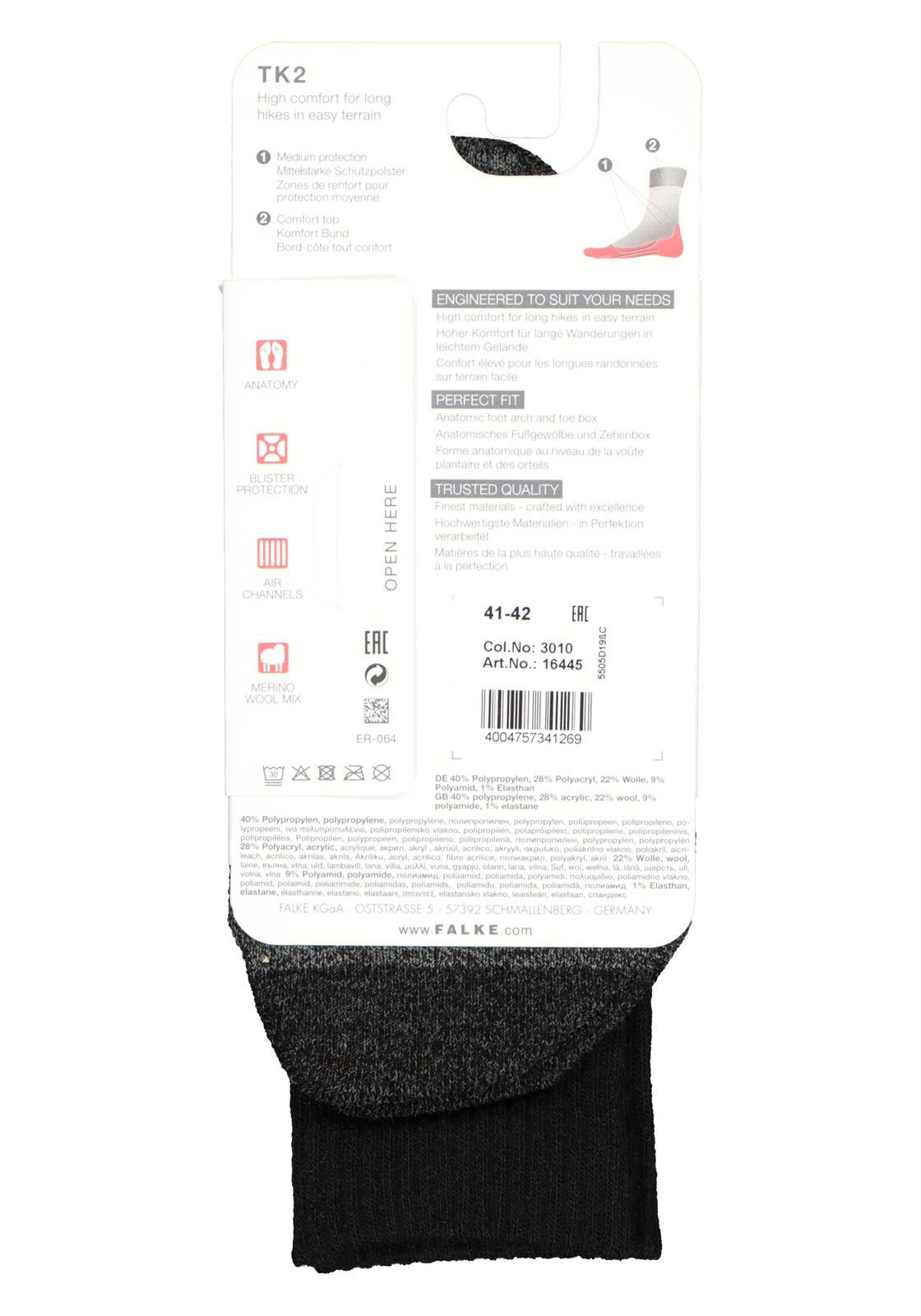 4-4004757341269_falke_sokken_1p_HR FALKE TK2 dames wandelsokken, zwart (black-mix)
