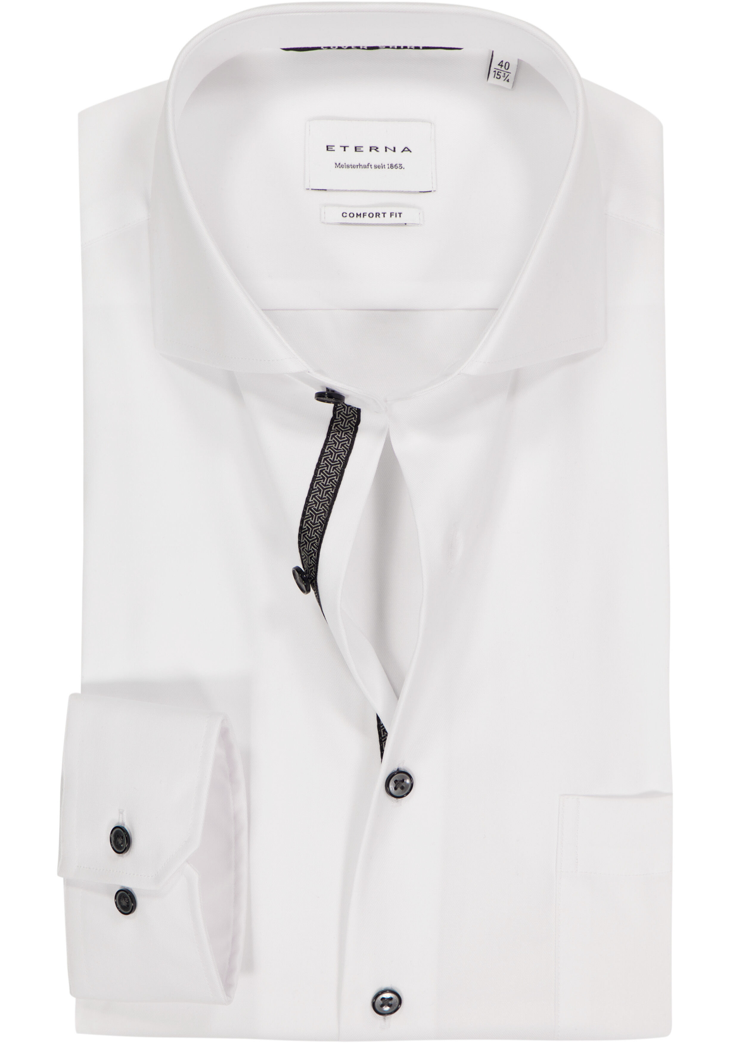 ETERNA comfort fit overhemd, niet doorschijnend twill heren overhemd, wit (zwart contrast)