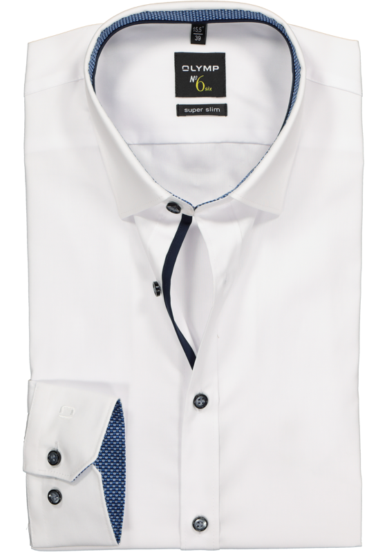 OLYMP No. Six super slim fit overhemd, wit (blauw contrast)  OLYMP No. Six super slim fit overhemd, wit (blauw contrast)