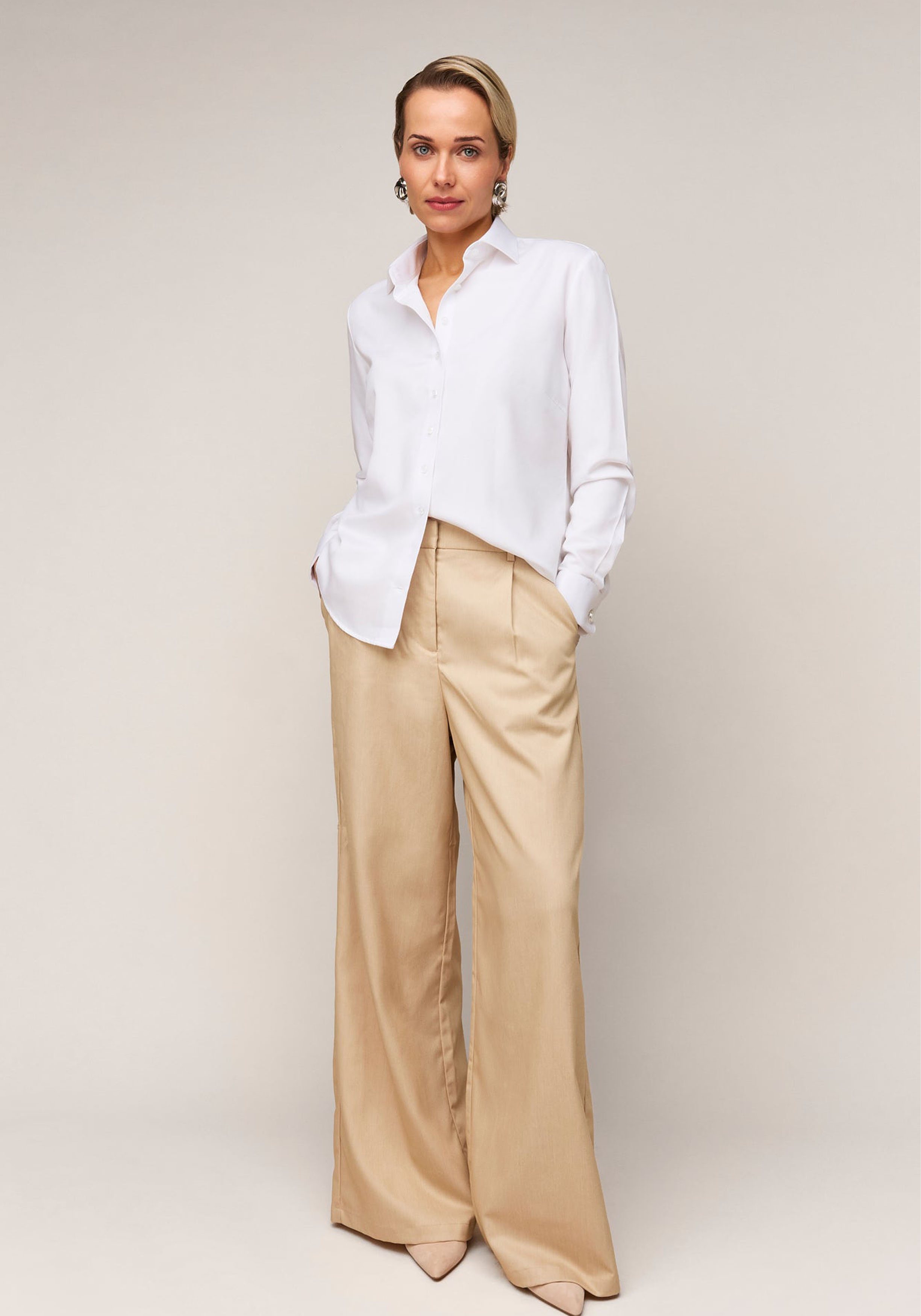 Vander Amsterdam damesblouse regular fit dubbele manchet, twill, wit