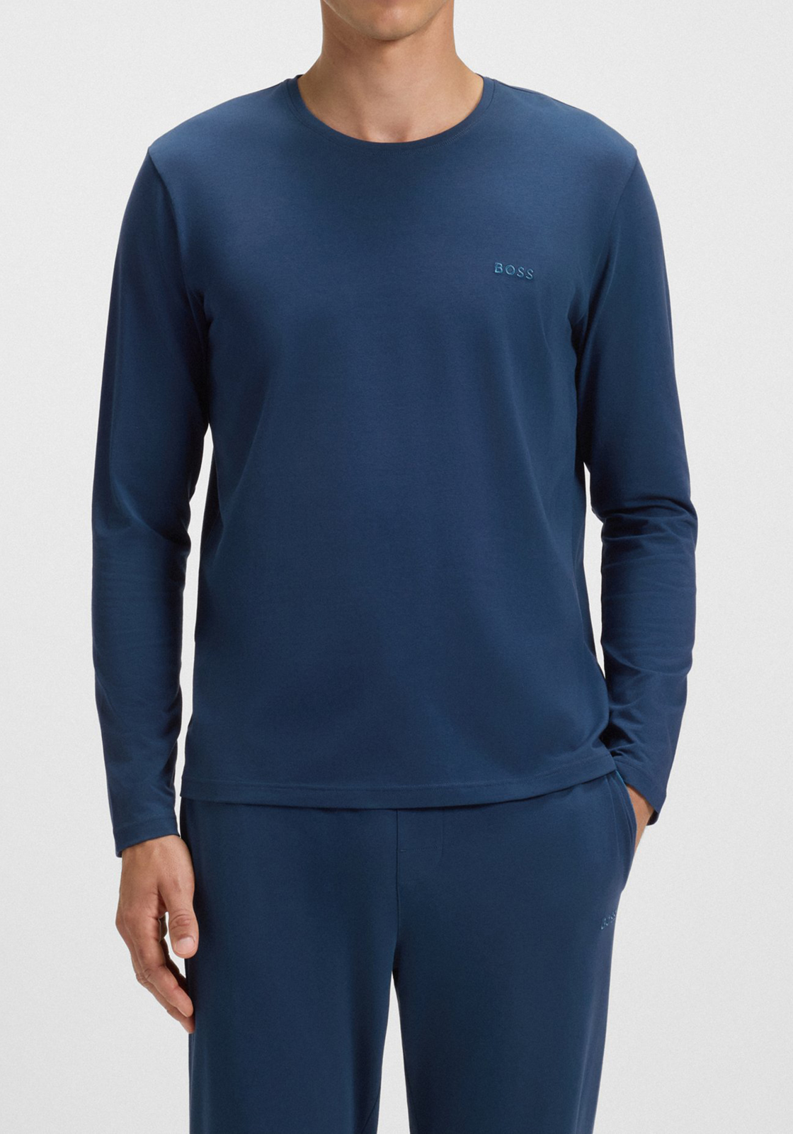 BOSS Mix&Match Longsleeve T-shirt, heren lounge shirt, blauw BOSS Mix&Match Longsleeve T-shirt, heren lounge shirt, blauw