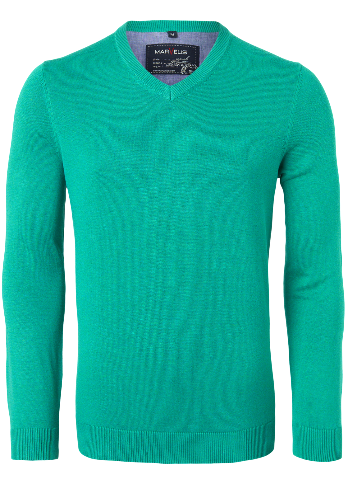 1-4062534168539_marvelis_trui_HR MARVELIS heren trui katoen, V-hals, groen