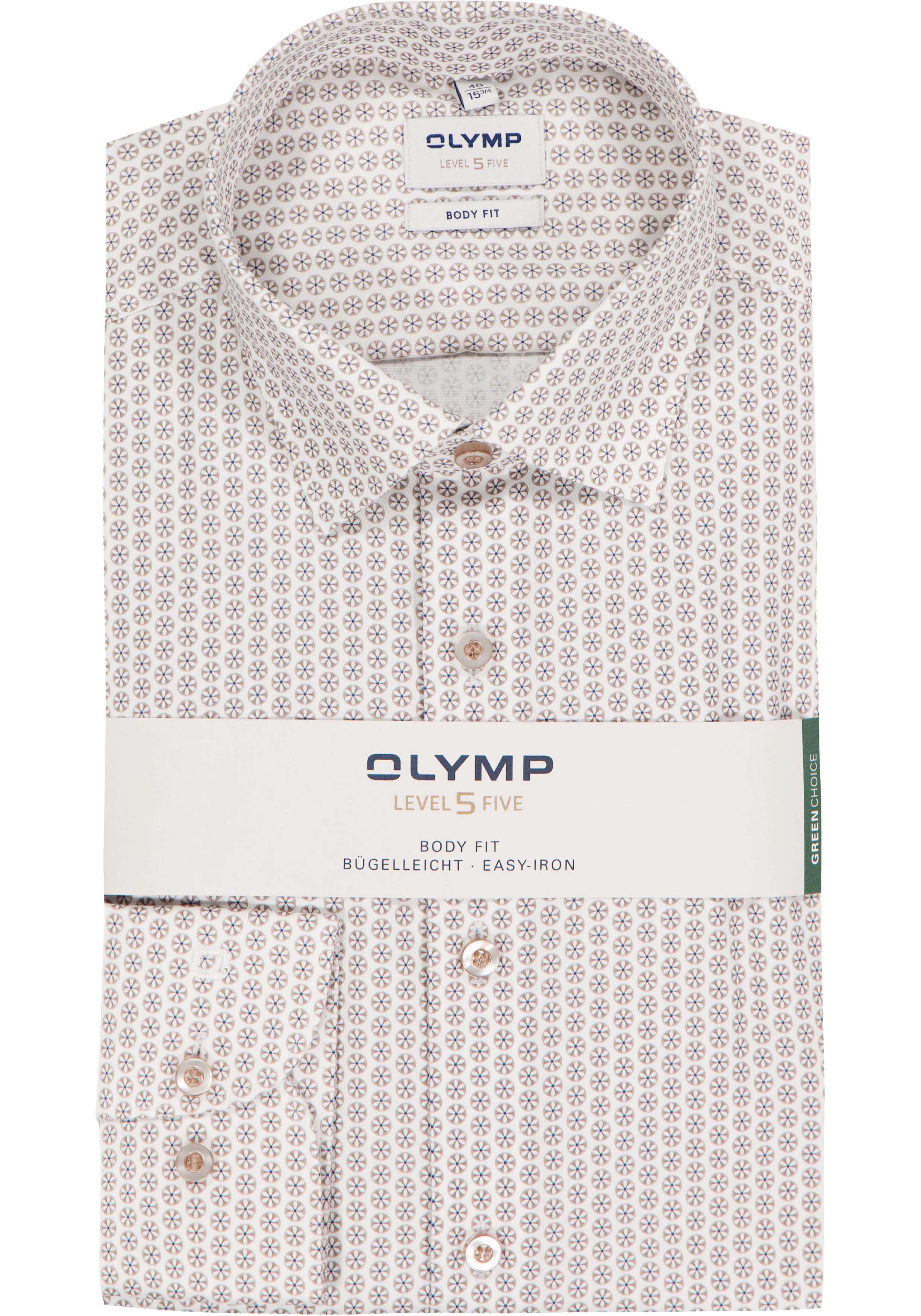 OLYMP Level 5 body fit overhemd, dobby, wit met bruin dessin