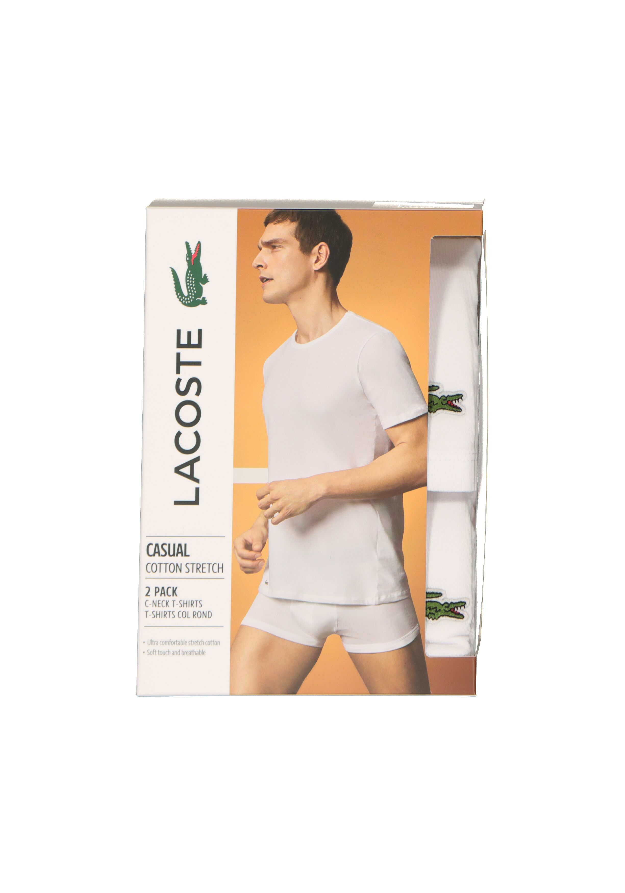 Lacoste heren stretch T-shirts (2-pack), regular fit O-hals, wit