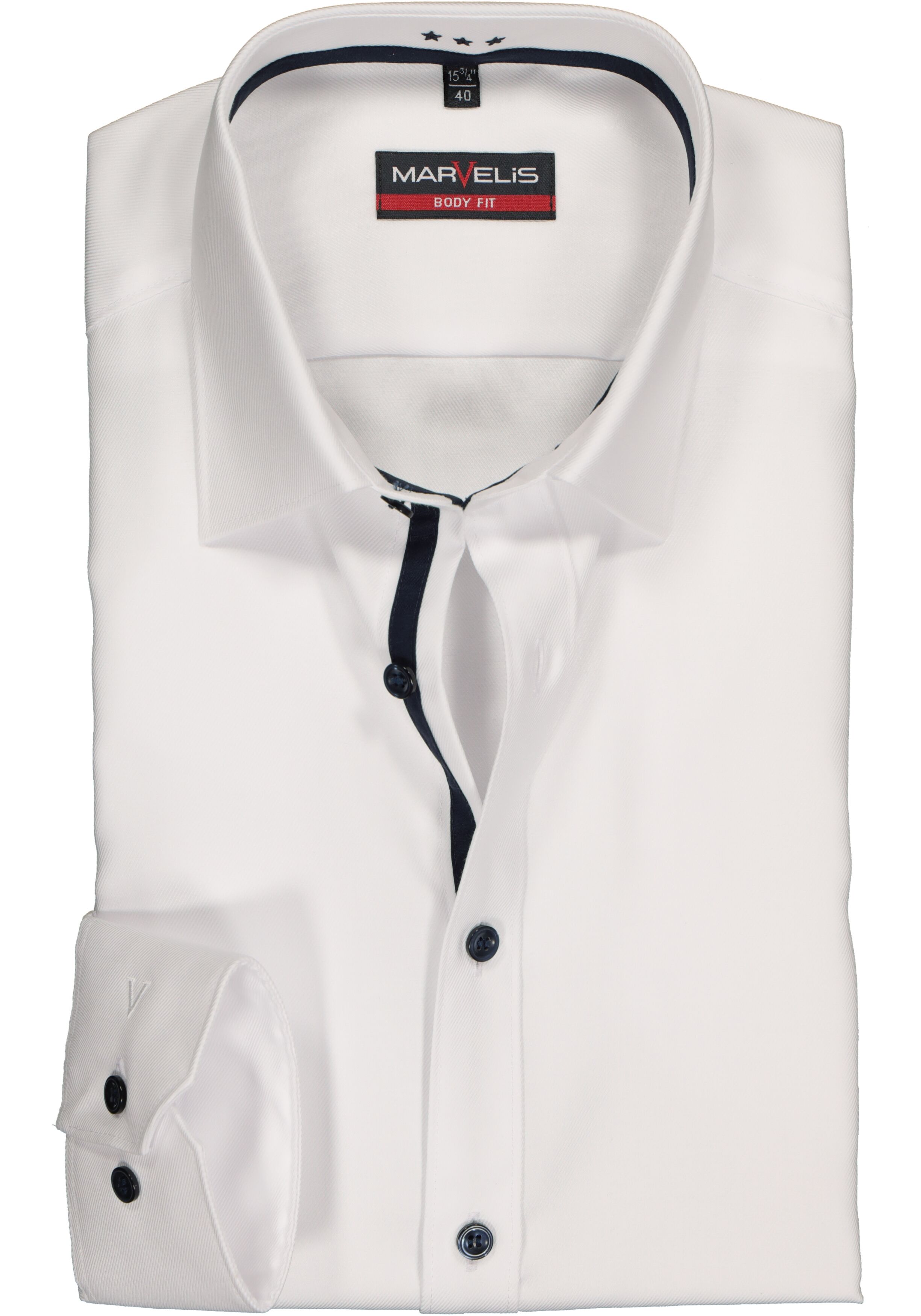 MARVELIS body fit overhemd, wit twill (contrast)