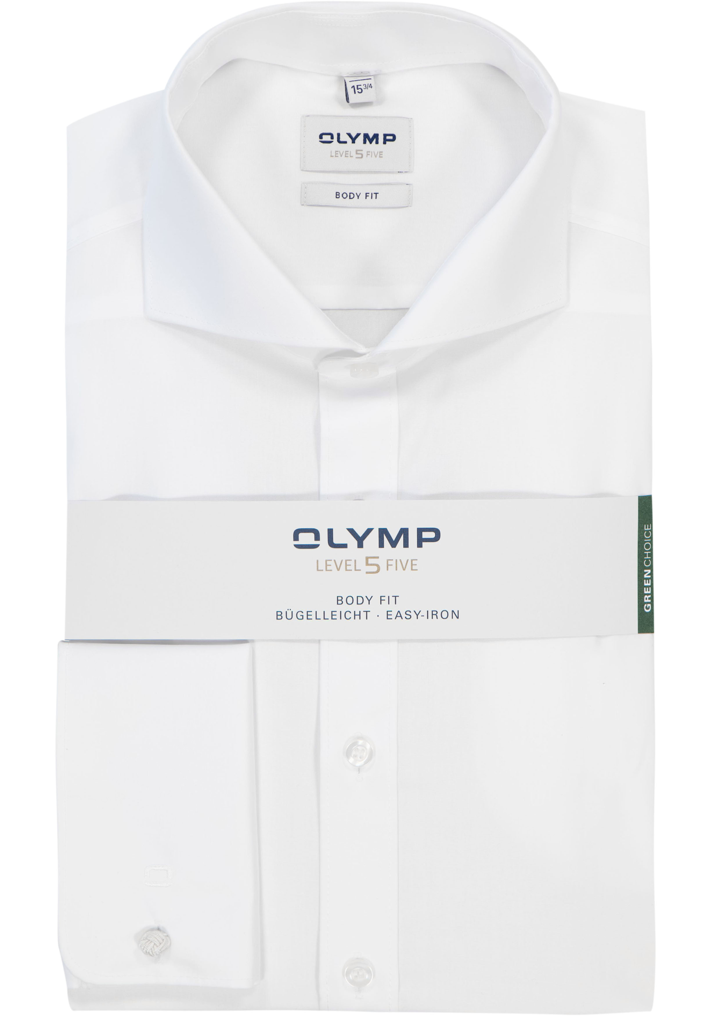 OLYMP Level 5 body fit overhemd, dubbele manchet, wit