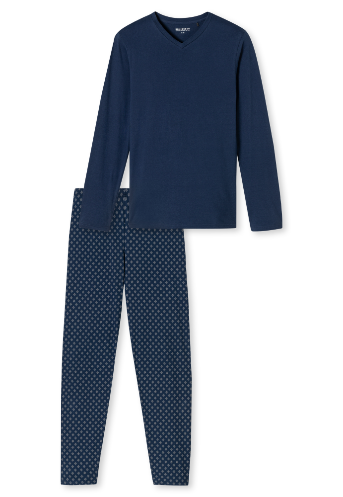 SCHIESSER Cotton Essentials Pyjama lang, heren pyjama set, admiraal dessin