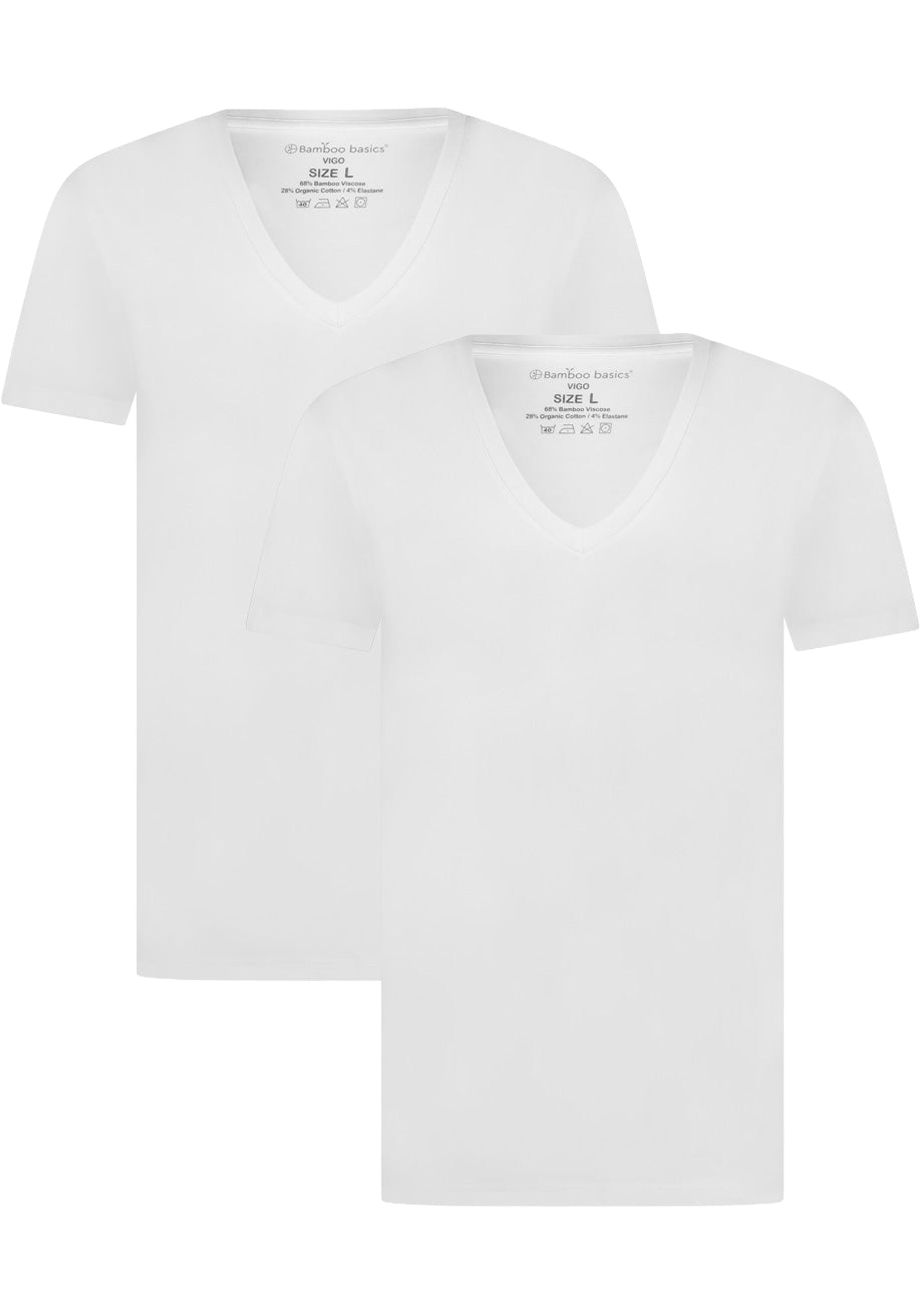 Bamboo Basics Vigo slimfit V-neck T-shirt (2-pack), heren slim fit T-shirt diepe V-hals, wit