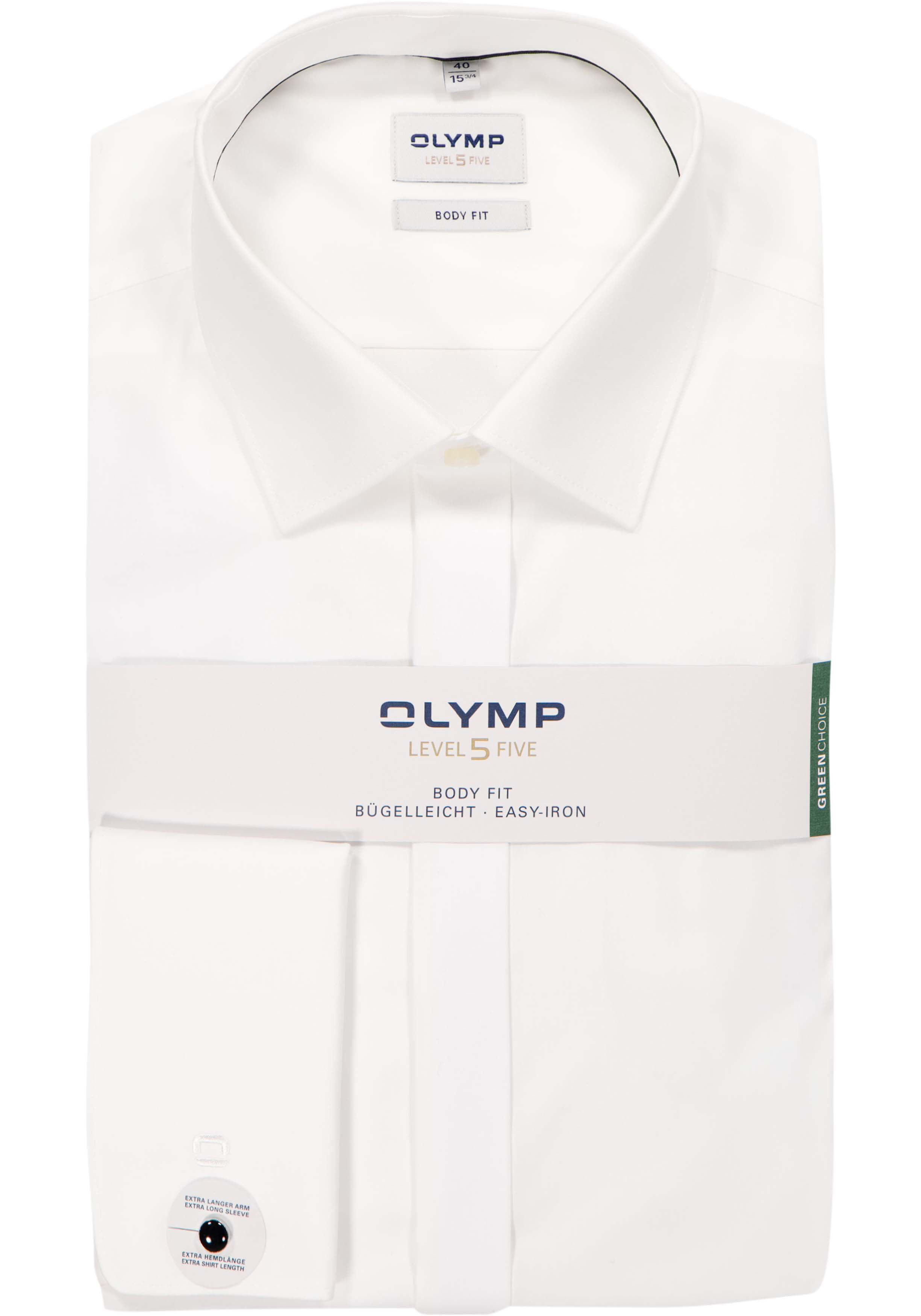 OLYMP Level 5 body fit smoking overhemd, mouwlengte 7, popeline, lichtbeige