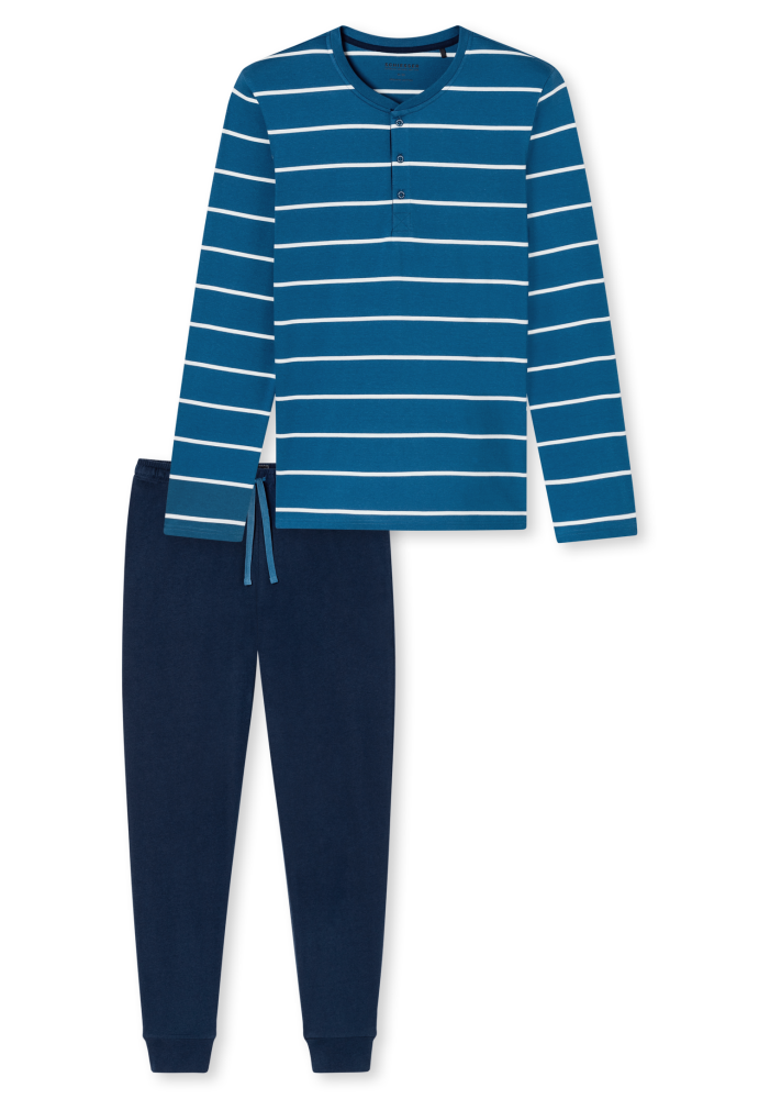 SCHIESSER Casual Essentials Pyjama lang, heren pyjama set, donkerblauw gestreept
