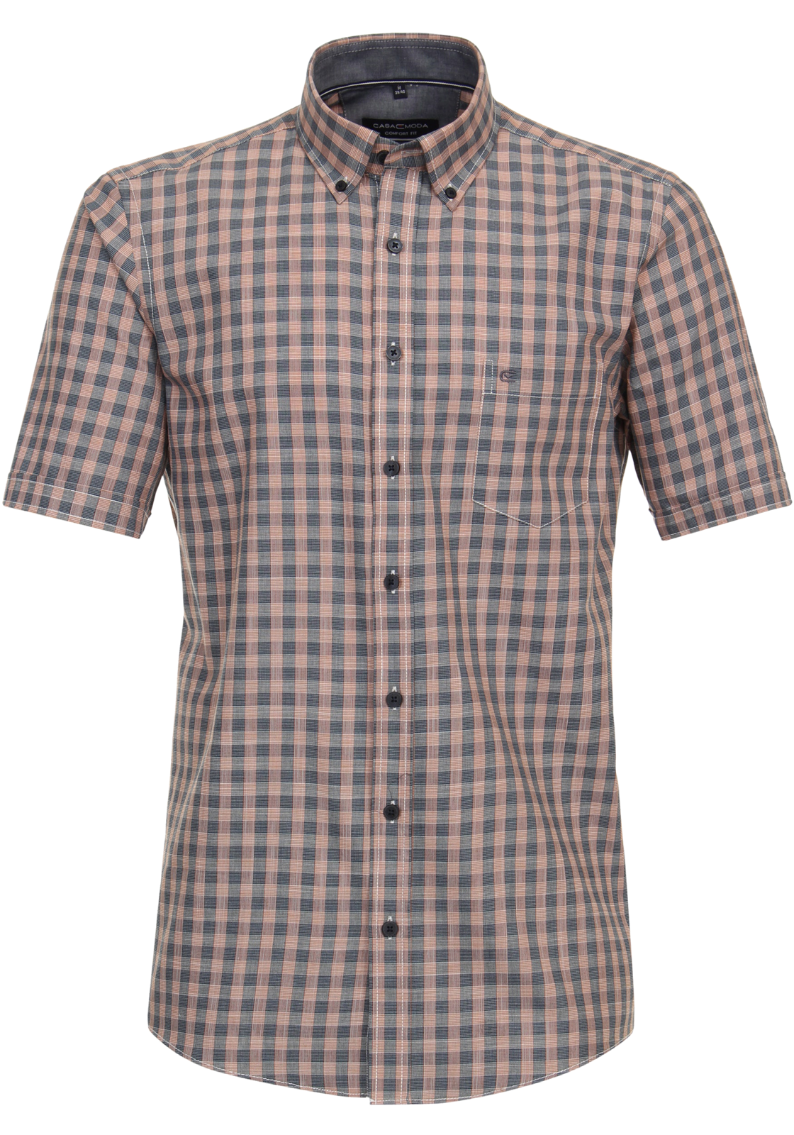 CASA MODA Sport casual fit overhemd, korte mouw, chambray, oranje geruit CASA MODA Sport casual fit overhemd, korte mouw, chambray, oranje geruit