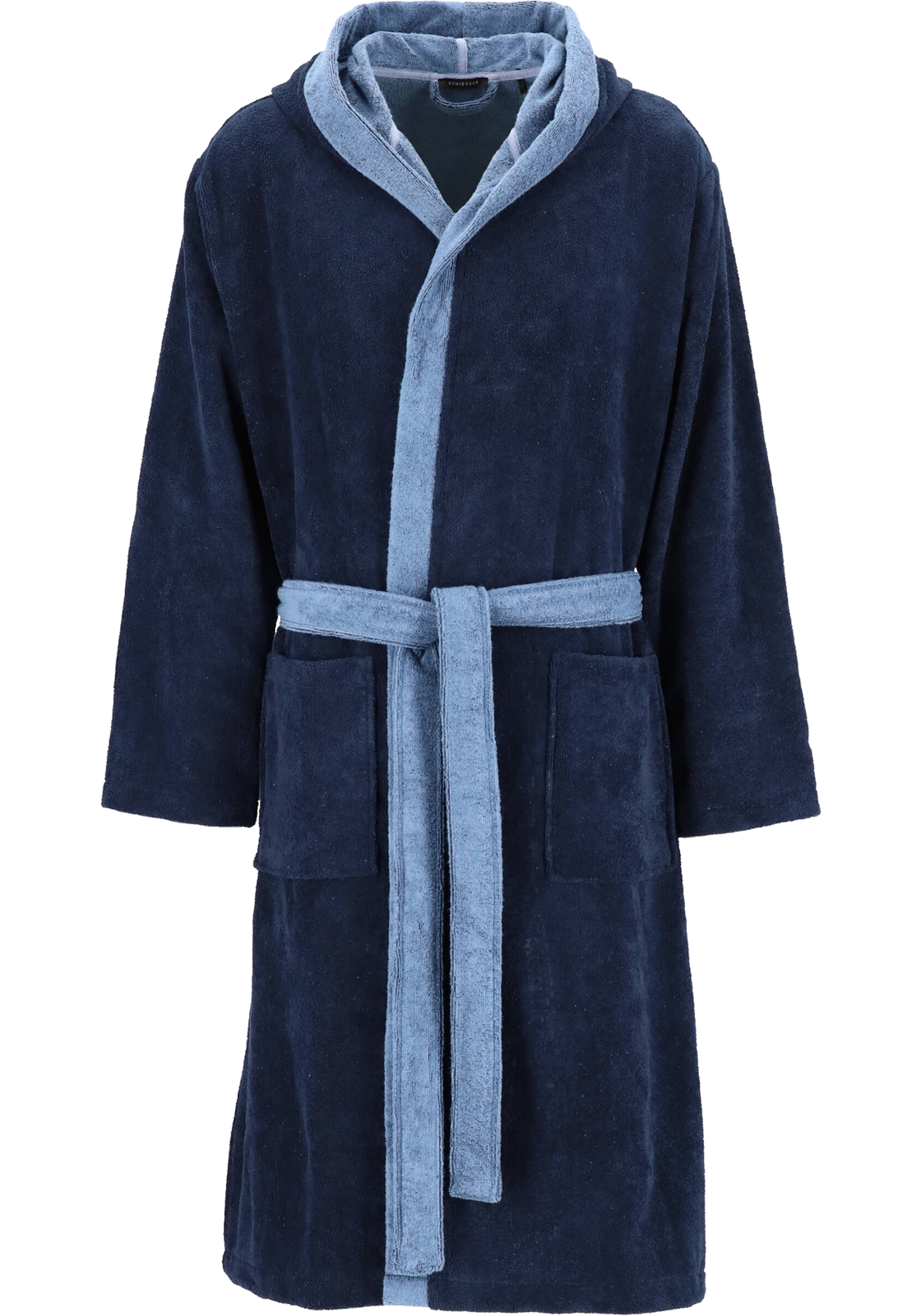 1-4007065071811-schiesser-SCHIESSER_163984803_BJ_blauw_360_HR SCHIESSER heren badjas, ultralicht velours met capuchon, blauw met lichtblauw