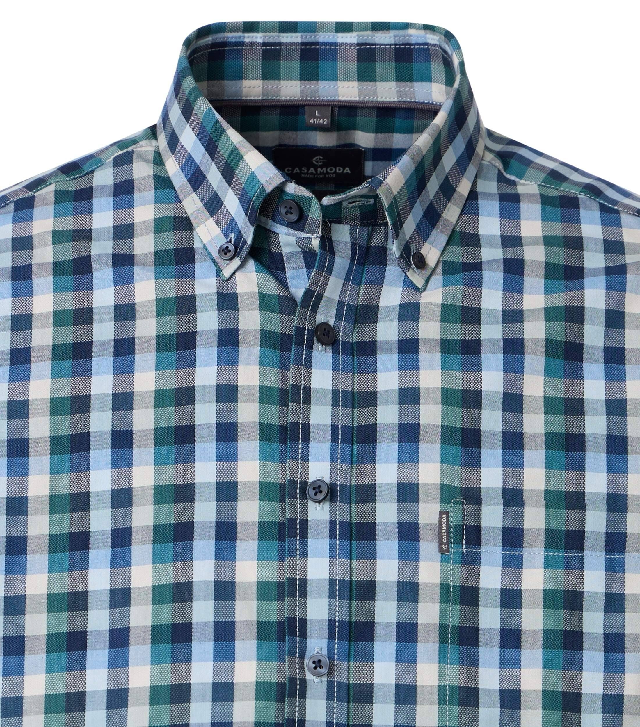 CASA MODA Sport casual fit overhemd, dobby, blauw met groen en wit geruit