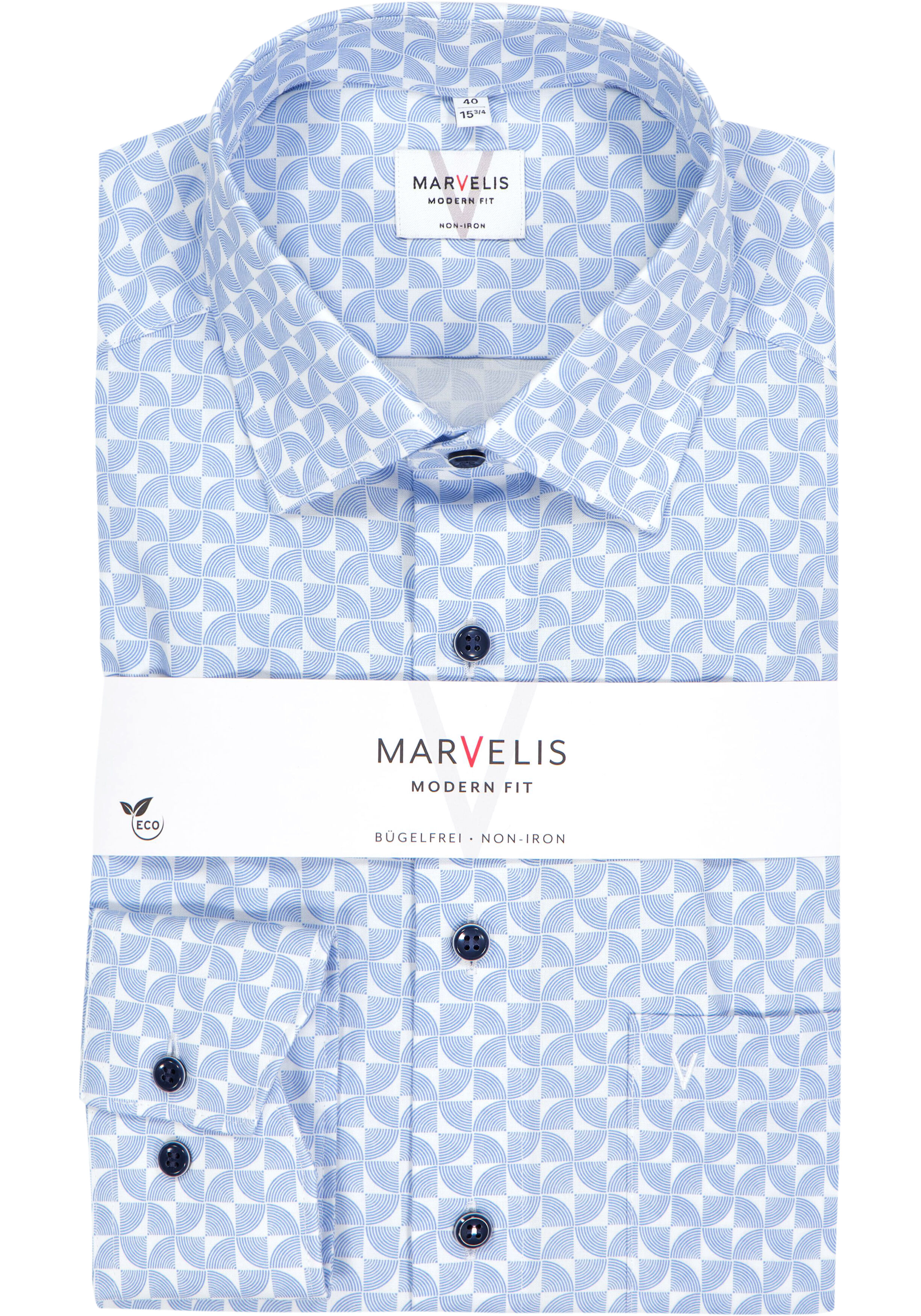 MARVELIS modern fit overhemd, popeline, lichtblauw met wit dessin