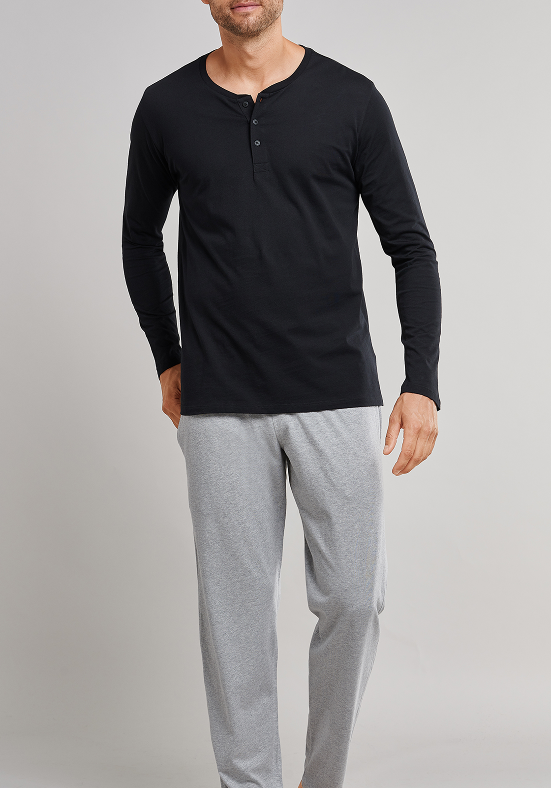 6-4007065358905-schiesser-mixrelax-shirt_HR SCHIESSER Mix+Relax T-shirt, lange mouw O-hals met knoopjes, zwart