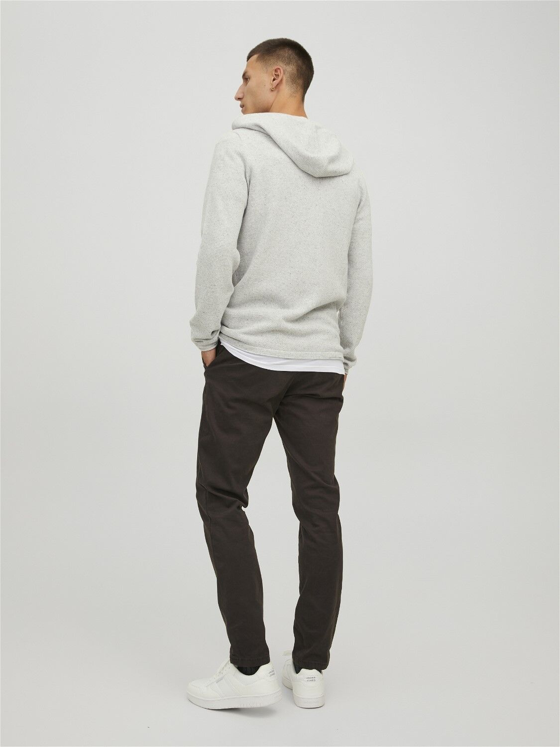 JACK & JONES Hill knit cardigan slim fit, heren vest katoen met capuchon, lichtgrijs melange